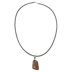 Pendentif ADN en argent sterling, or 18k, Wood Wood pétrifié, diamants orange brûlé