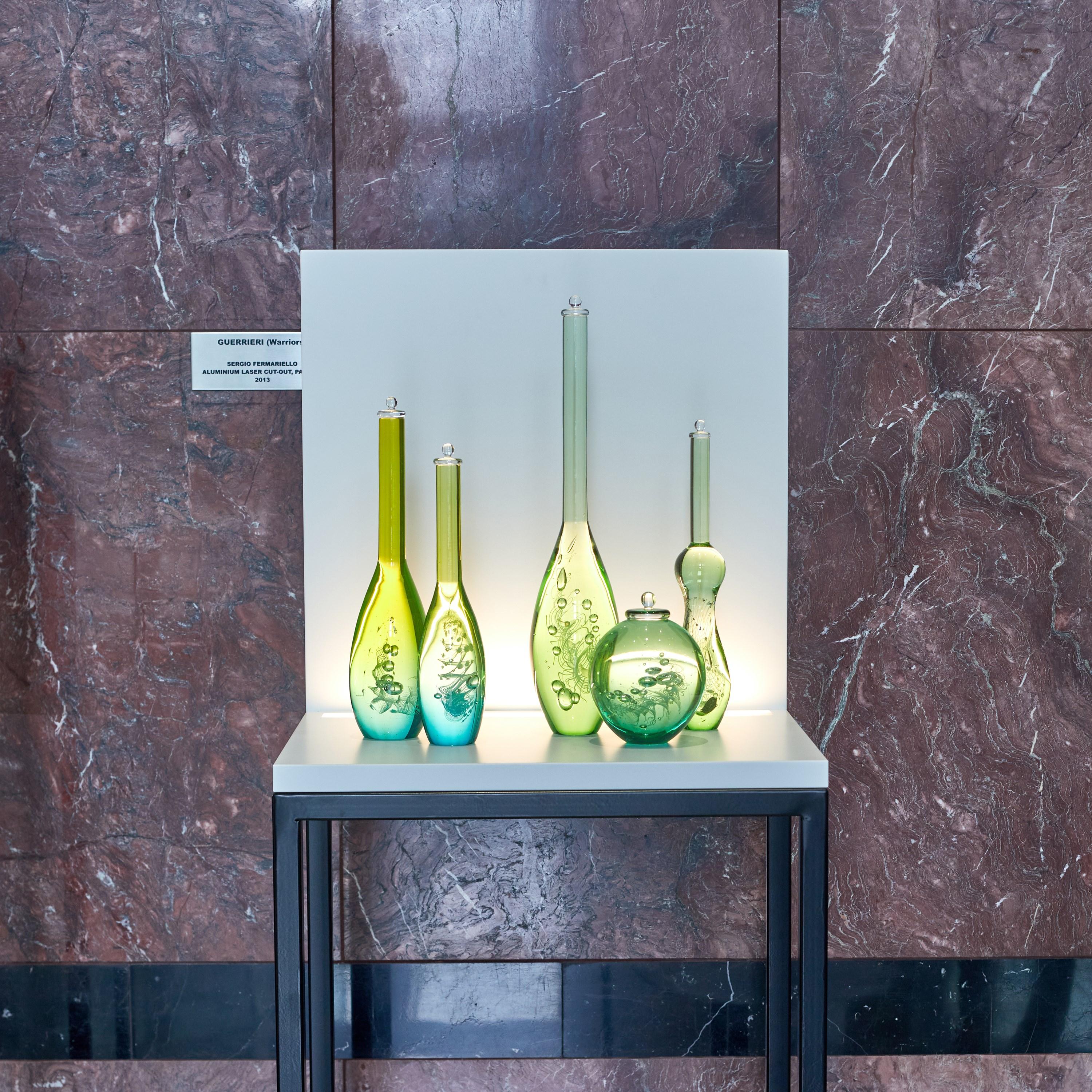 British Dna Sequence iii, a Green & Aqua Glass Bottle Installation by Louis Thompson For Sale