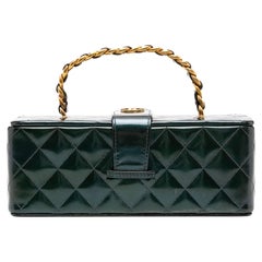 Chanel 90's Vintage Patent Iridescent Turquoise Green Quilted Top Handle