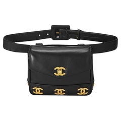 Chanel 1991 Used Rare Multi Plaque CC Logos Waist Belt Fanny Pack Bum Bag
