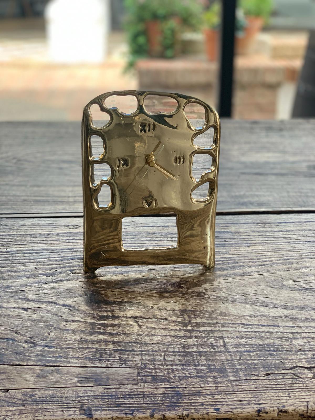 Cast DO12 Perforated Clock, Gold  coloured,  Solid cast Brass  Handmade For Sale