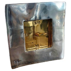 Vintage DO16 Square  Clock, Gold and aluminium coloured,  Solid cast Brass & Aluminium