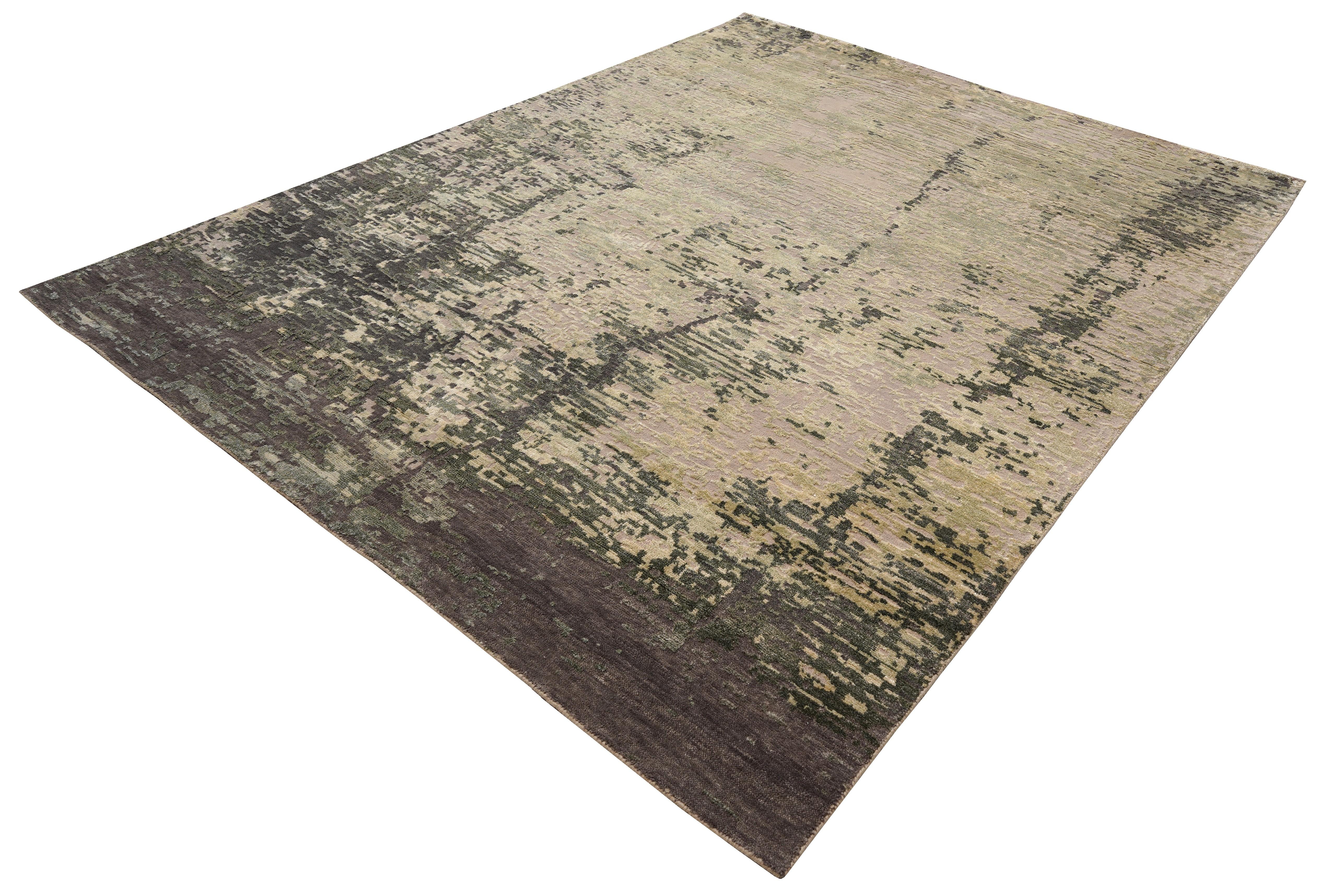 Noué à la main Doa Hand Knotted Modern Silk Rug in French Rose and Greige Colours by Hands en vente