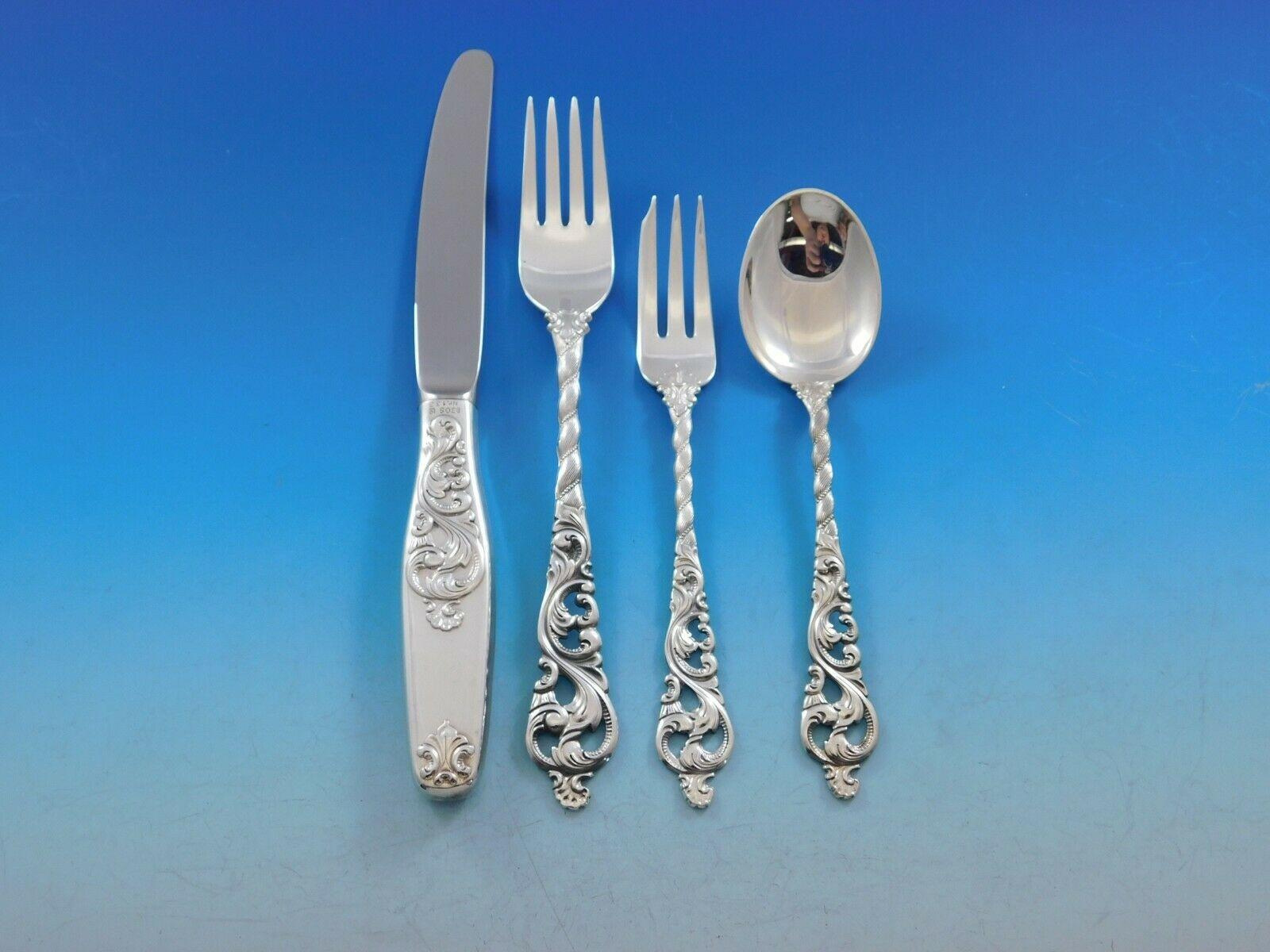 Dobbel Rokokko by Brodrene Lohne Silver Flatware Set for 10 Service 64 Pieces In Excellent Condition In Big Bend, WI