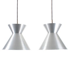 Dobbeltkegle ‘Pair’ Aluminium Pendant Lights by Mogens Koch Louis Poulsen, 1956