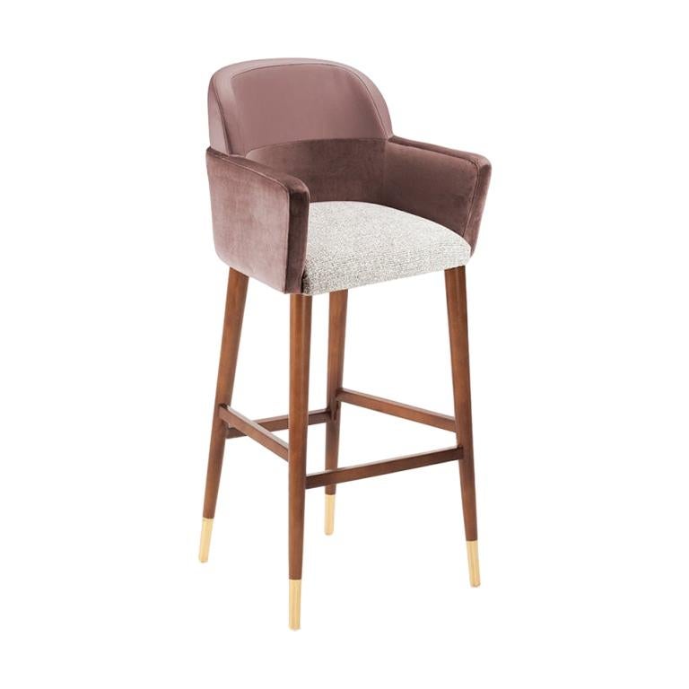 Bar Chair Doble in Solid Wood and Upholstery New For Sale