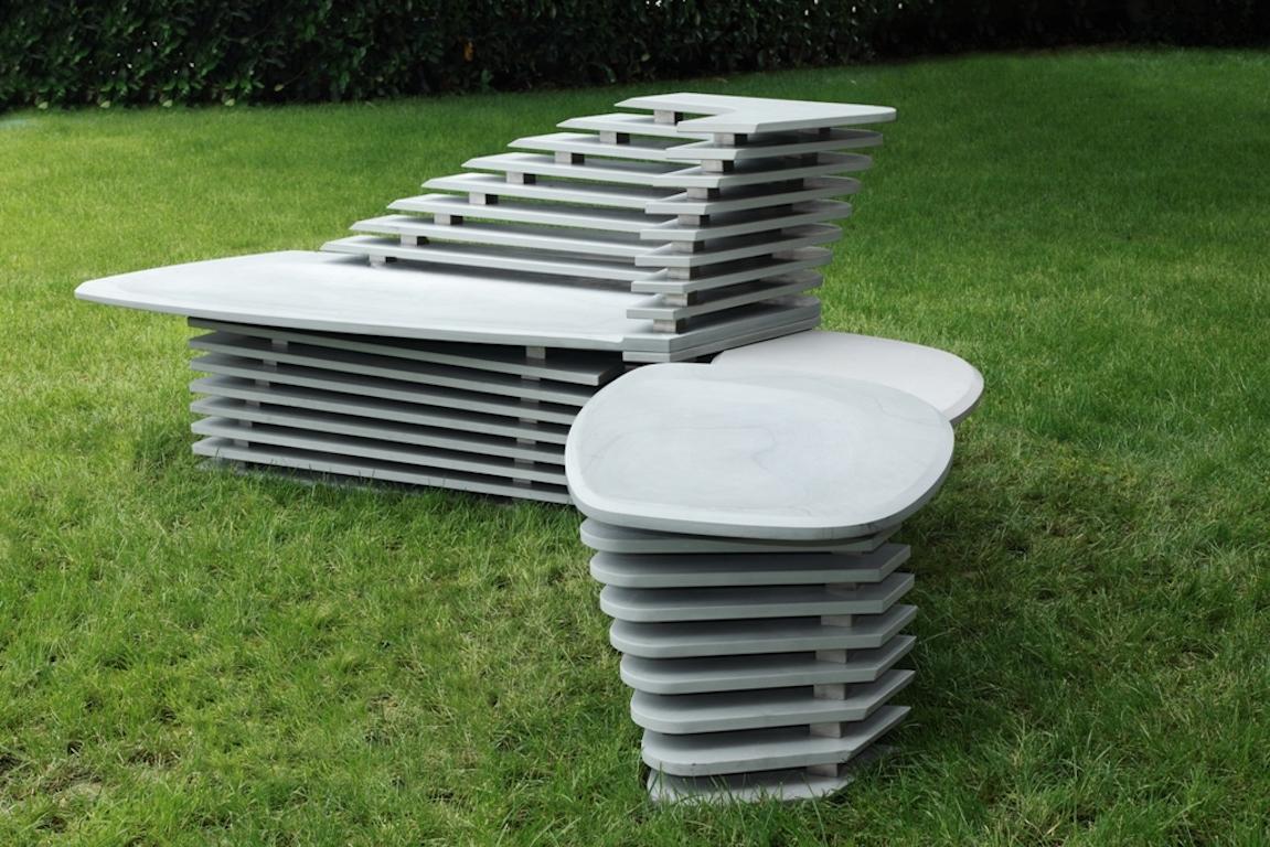 Italian Doble Paso Outdoor Seat in Grey Quartzite and Steel For Sale