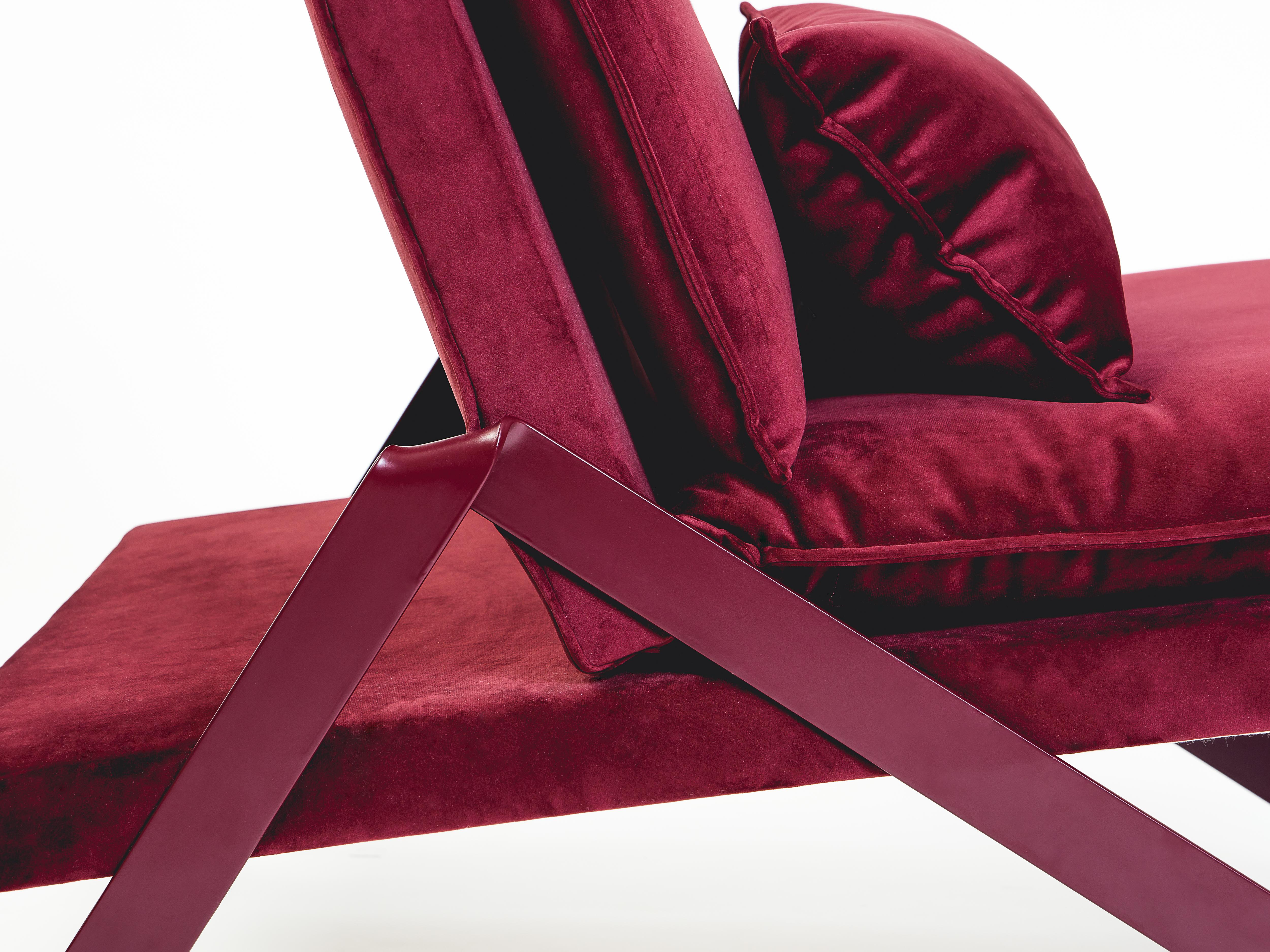 Modern Dobra Upholstered Lounge Chair in Red Velvet by Filipe Ramos For Sale