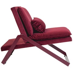 Dobra Upholstered Lounge Chair in Red Velvet by Filipe Ramos