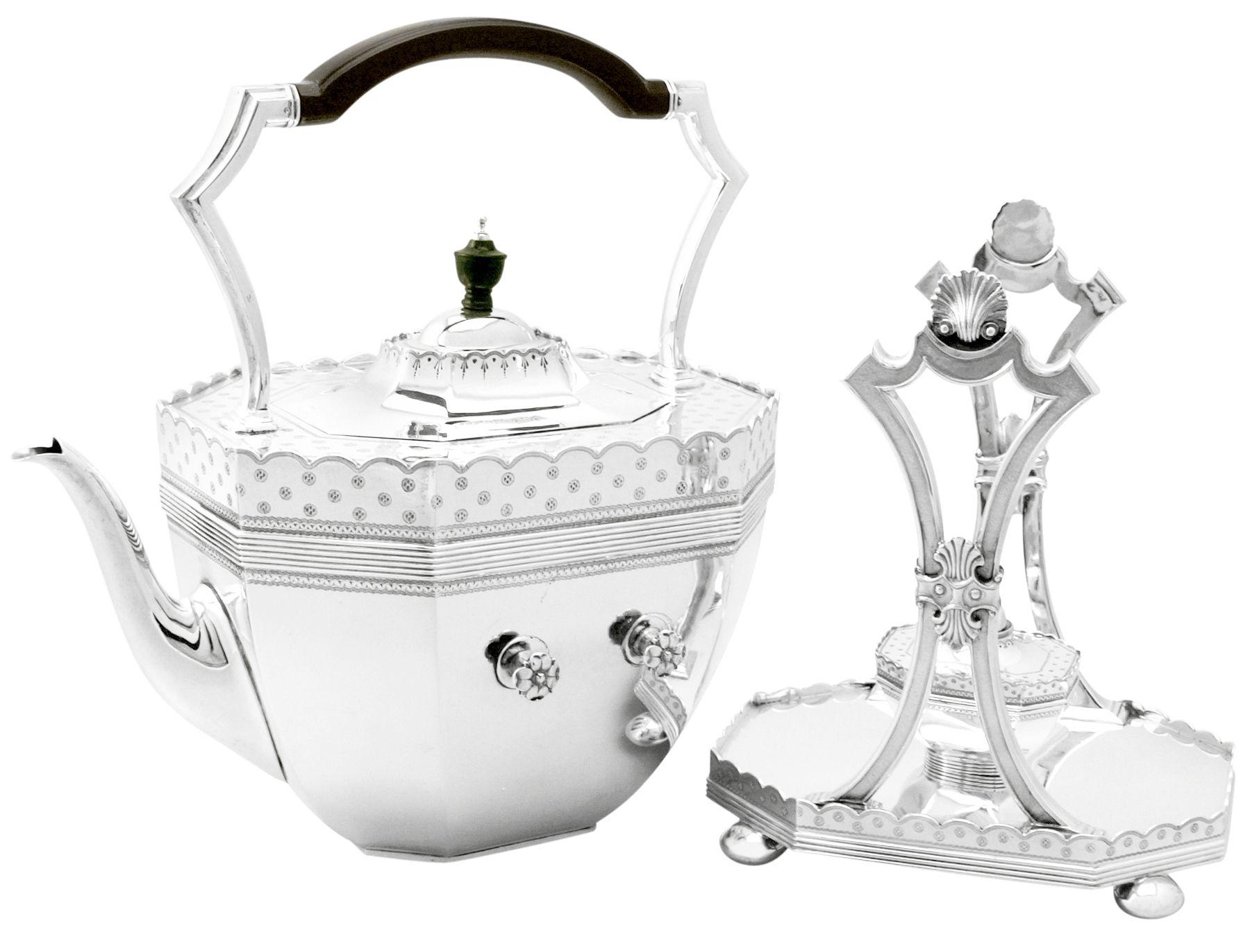 Late 19th Century Dobson & Sons Antique Victorian English Sterling Silver Spirit Kettle For Sale