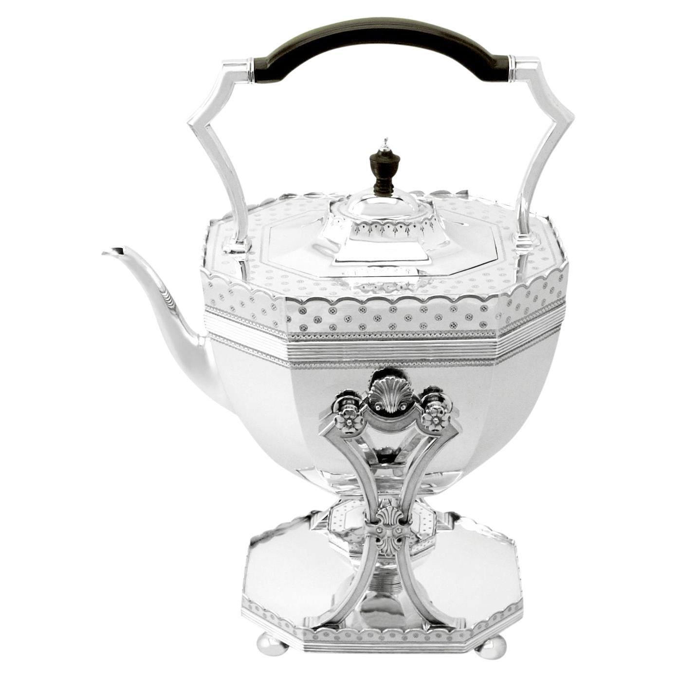 Dobson & Sons Antique Victorian English Sterling Silver Spirit Kettle