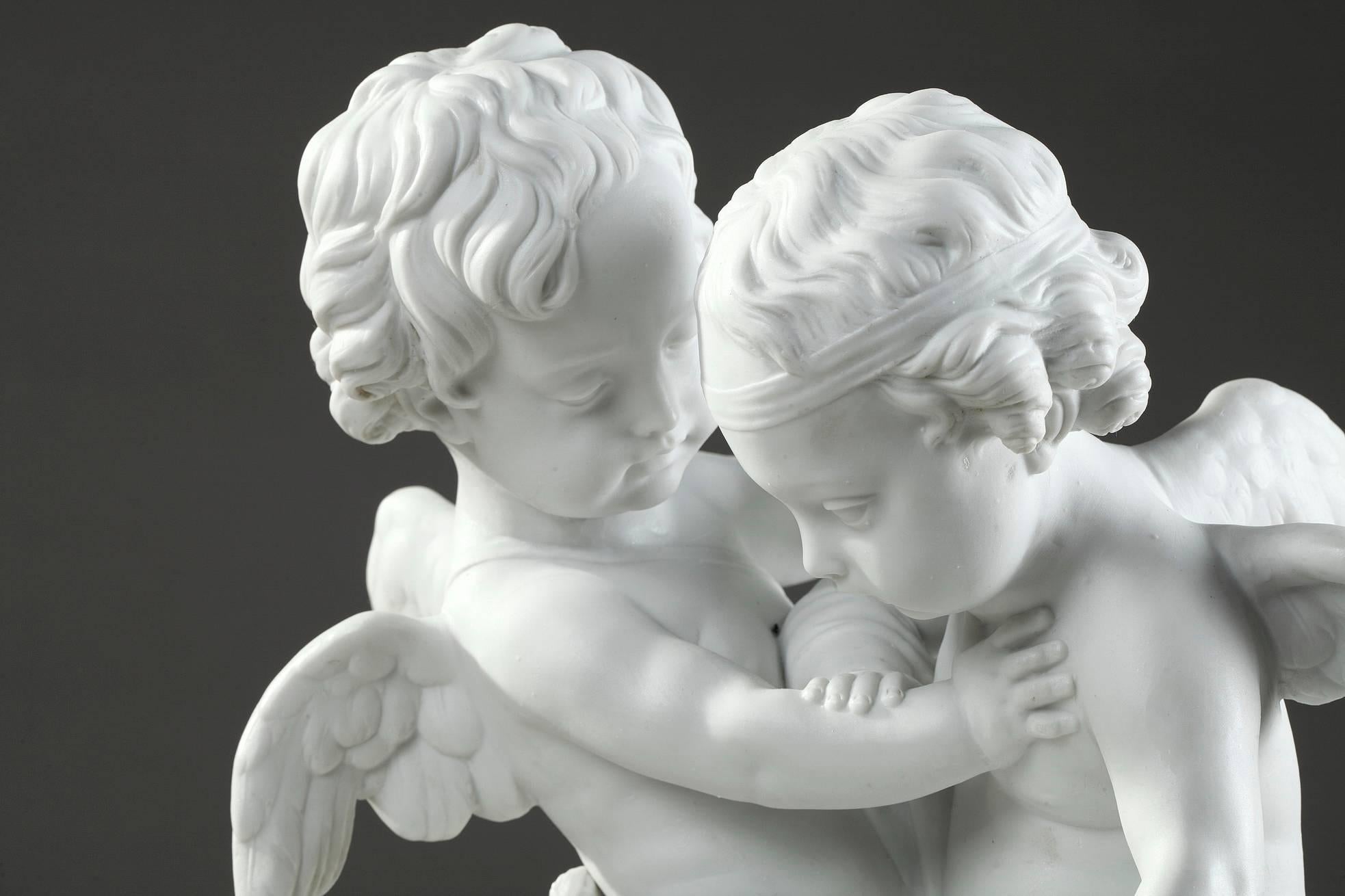 Doccia Bisque Porcelain Group Two Cupids Fighting over a Heart after Falconet 1