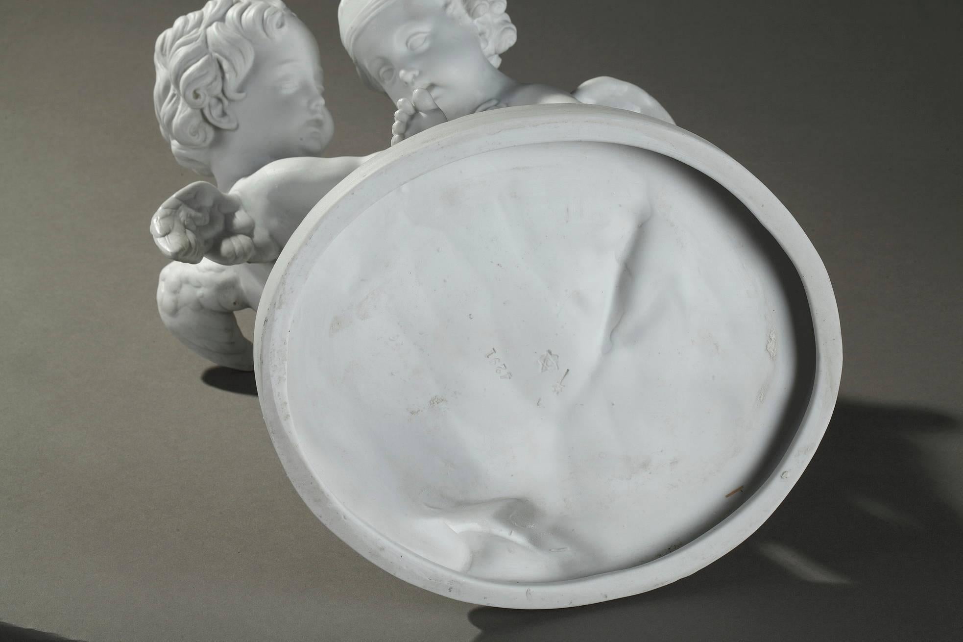 Doccia Bisque Porcelain Group Two Cupids Fighting over a Heart after Falconet 3