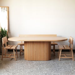 DOCIA Table Oak, Oval Top, Slatted, Beige