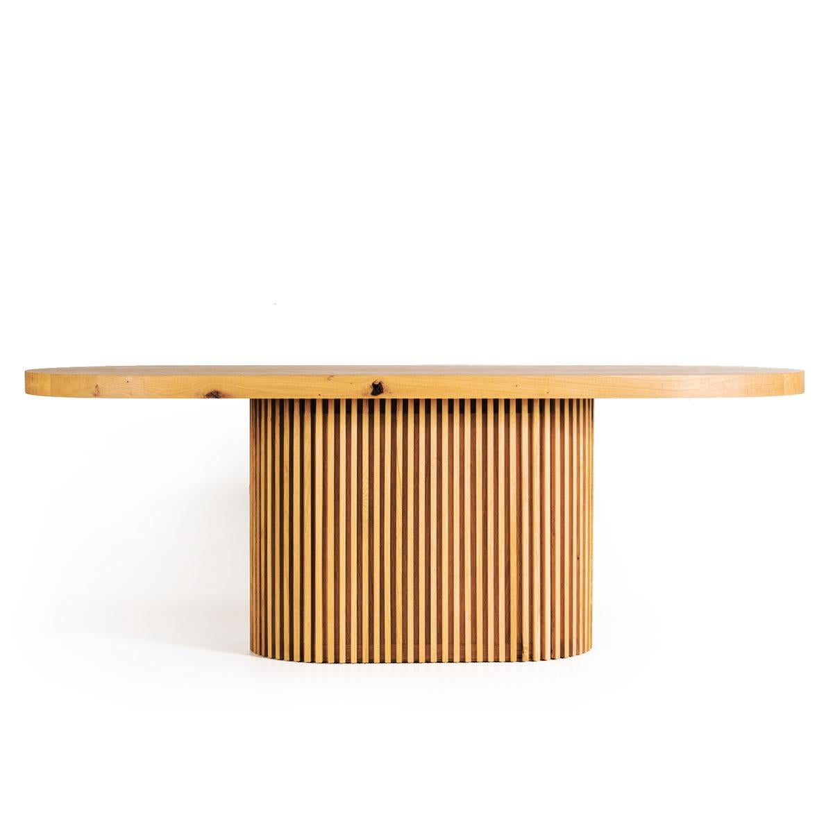 Turco Tavolo DOCIA Oak, piano ovale, doghe, beige in vendita