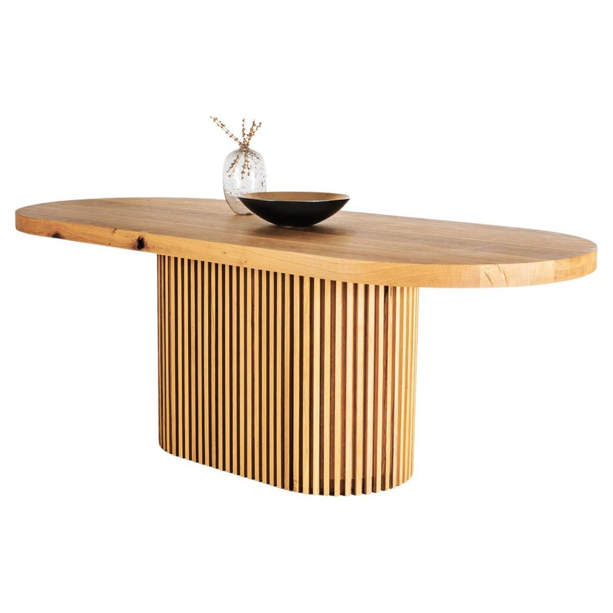  DOCIA Table Oak, Oval Top, Slatted, Beige For Sale