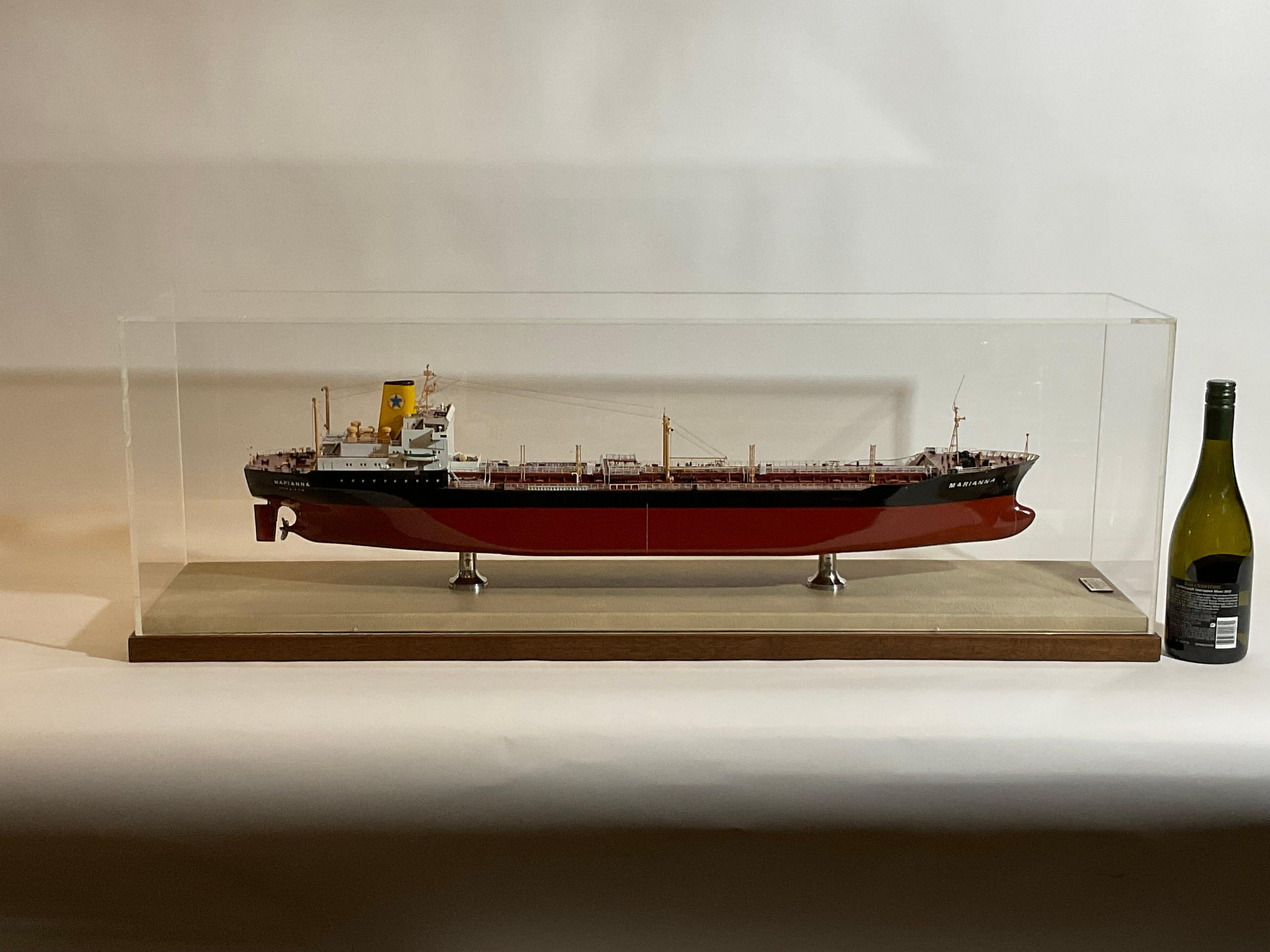 Finely built builders model of the crude oil tankers Marianna and Mapianna, the model representing the identical ships. Marianna was built by split shipyard in Croatia. She flew the Greek flag. The gross tonnage was 47,344 tons. Deadweight 84,141