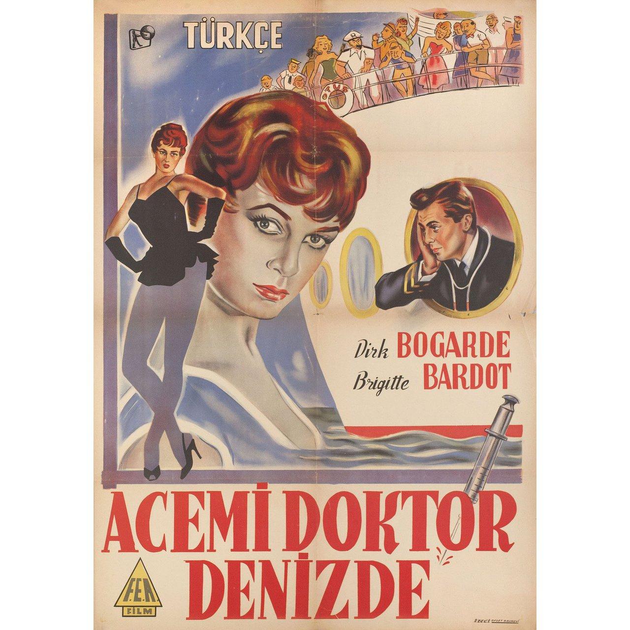 Original 1950s Turkish B1 poster for the film Doctor at Sea directed by Ralph Thomas with Dirk Bogarde / Brenda de Banzie / Brigitte Bardot / James Robertson Justice. Good-Very Good condition, folded with fold separation. Many original posters were