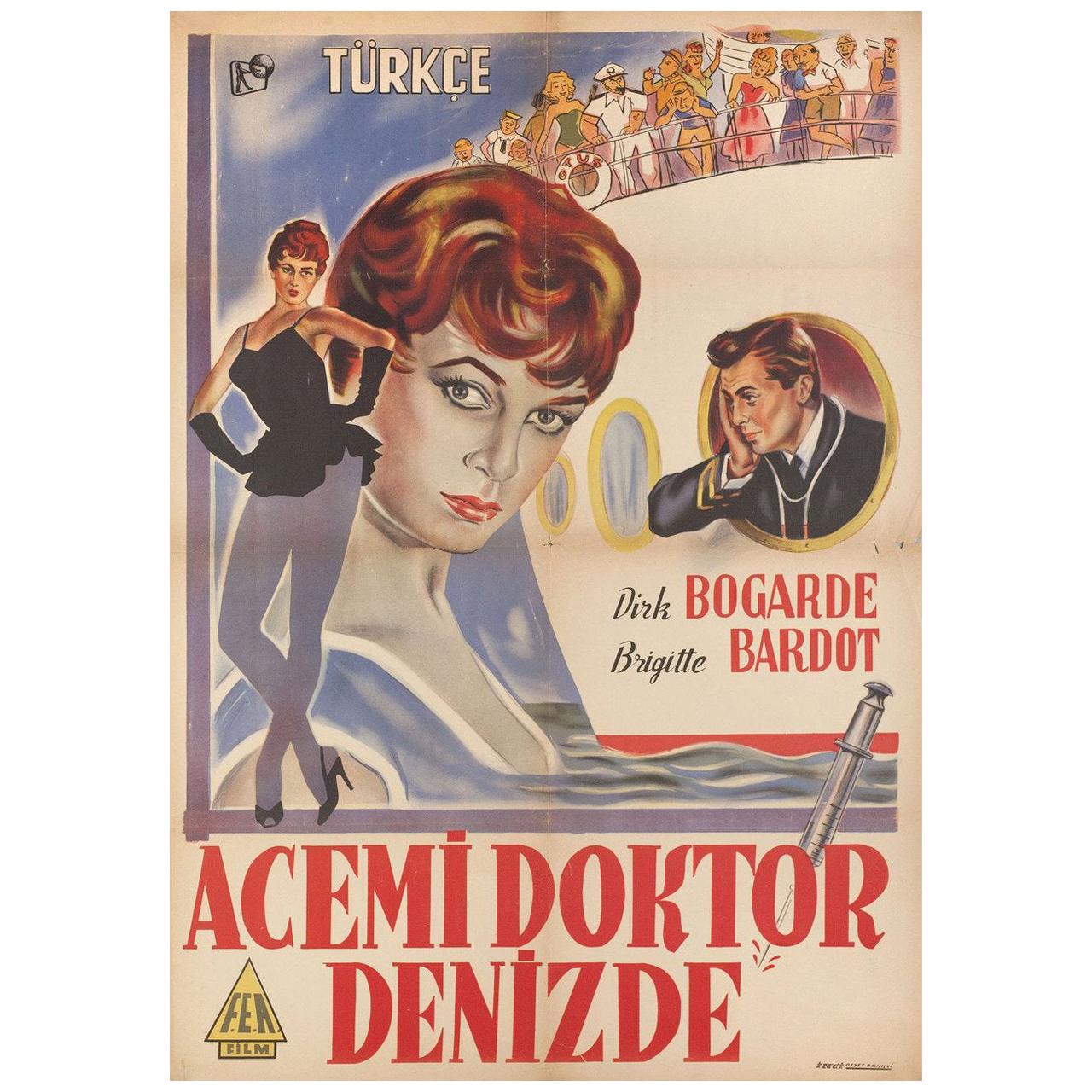 Doctor at Sea 1950s Turkish B1 Film Poster