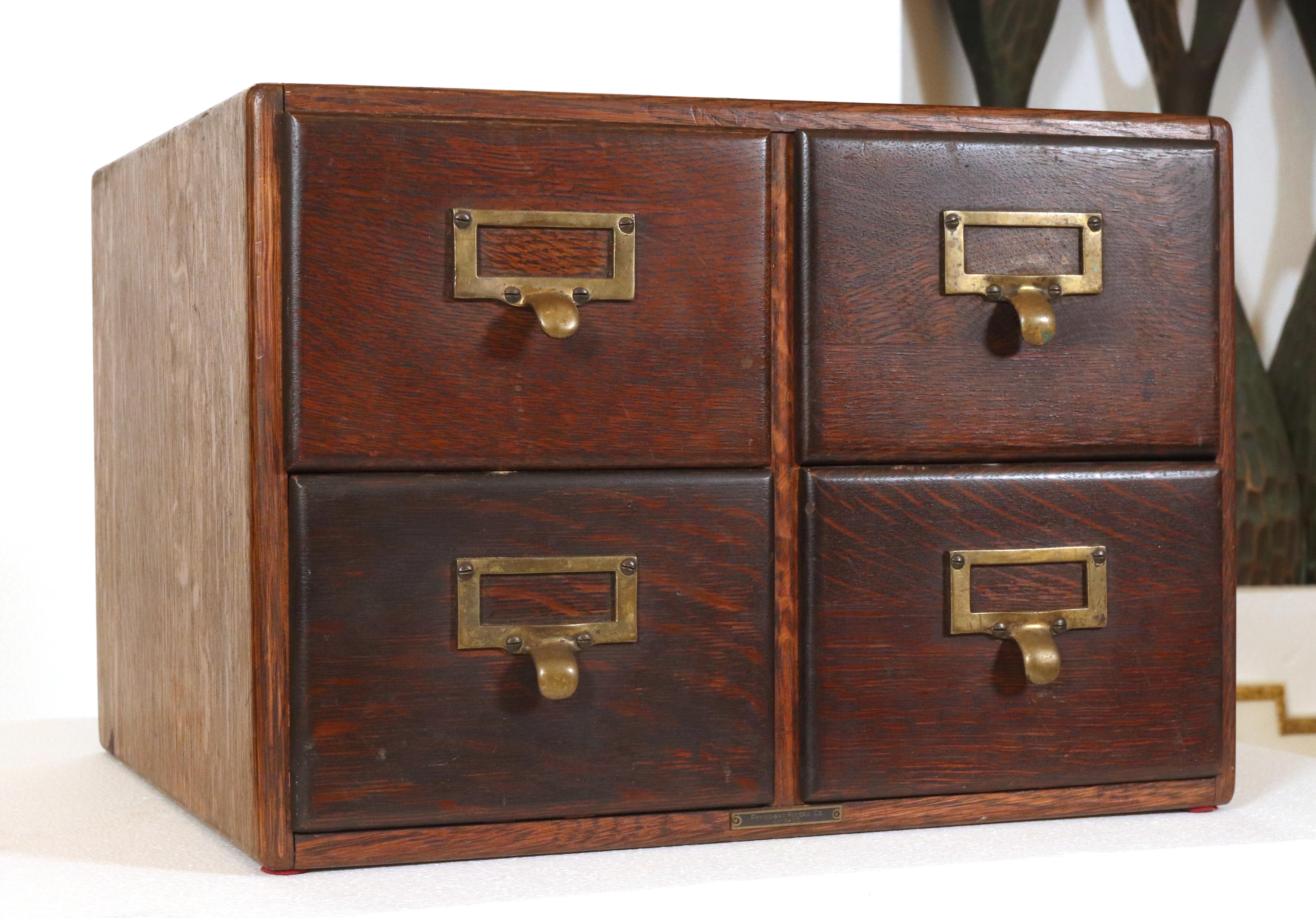 Industrial Doctor's Record Co. Oak 4 Drawer Tabletop Card Catalog