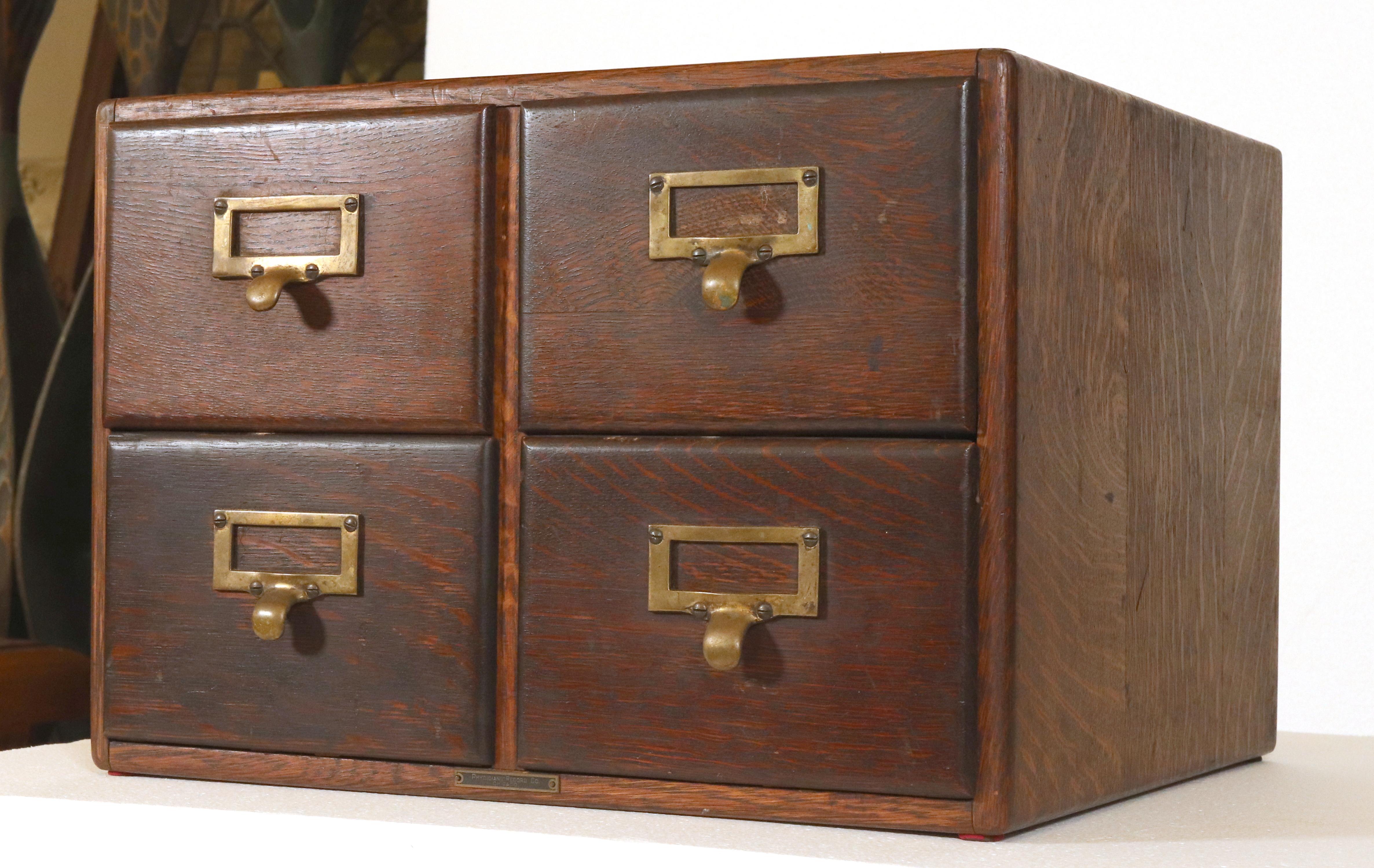 American Doctor's Record Co. Oak 4 Drawer Tabletop Card Catalog