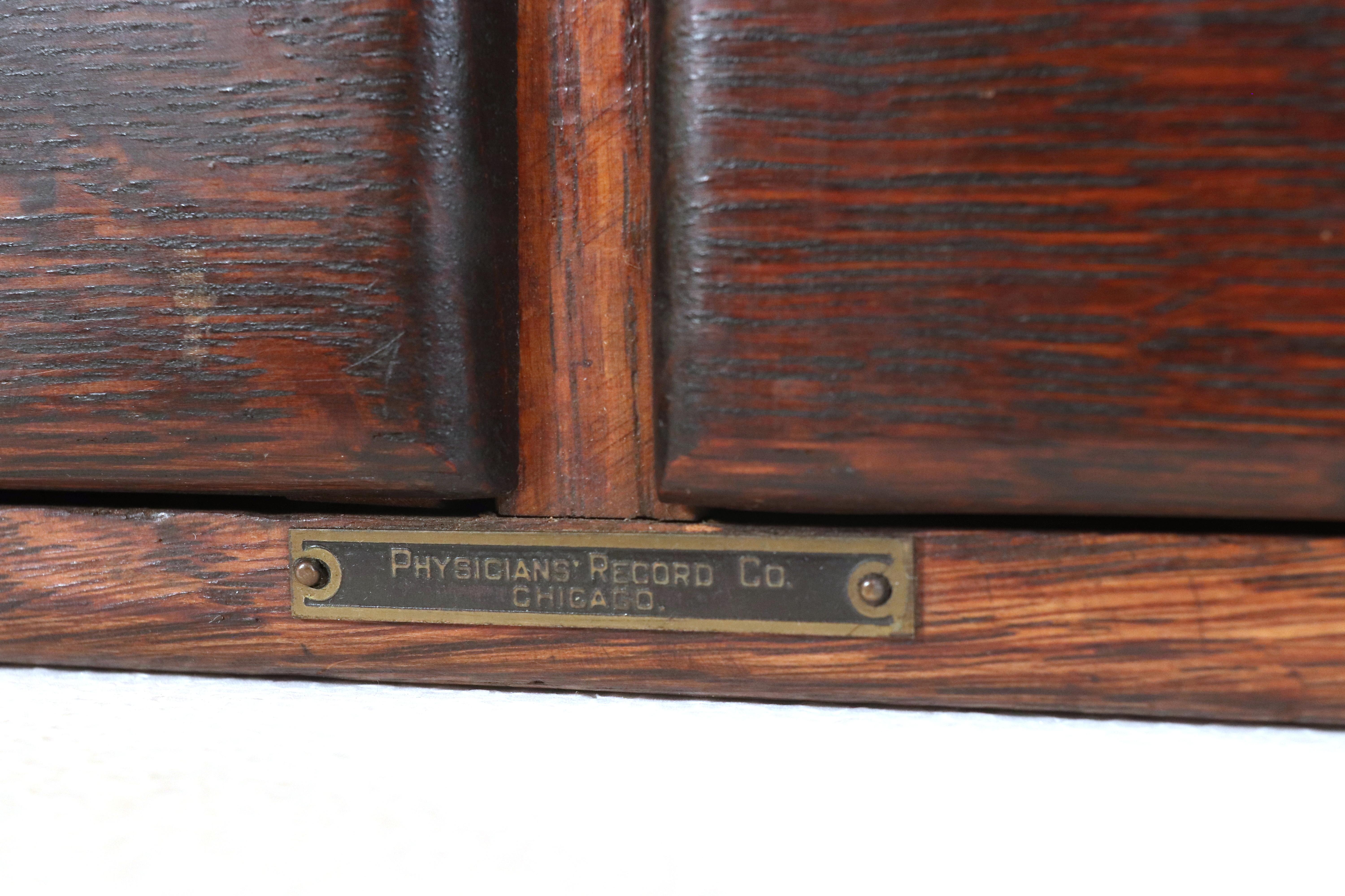 Brass Doctor's Record Co. Oak 4 Drawer Tabletop Card Catalog