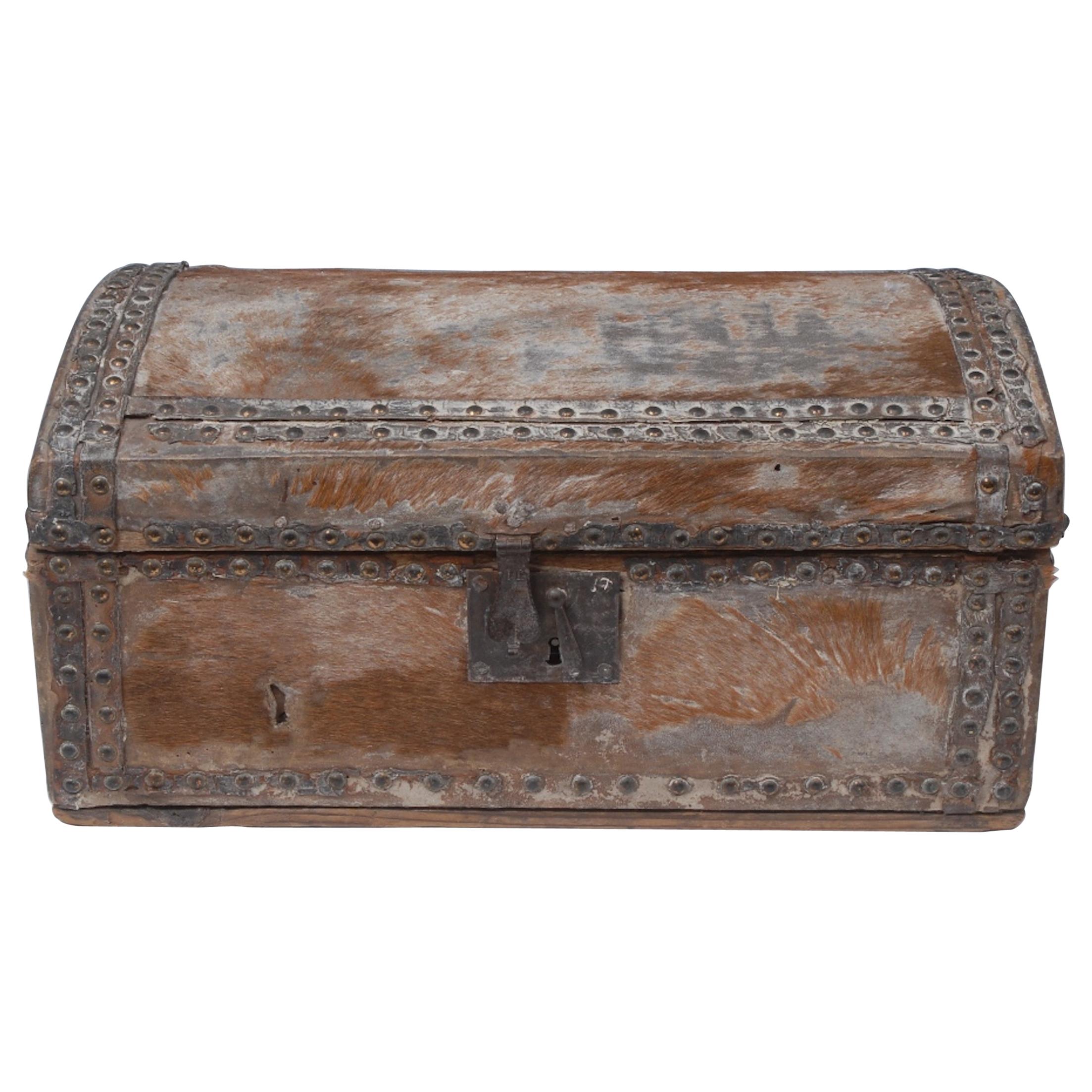 Document Box, 17th Century, English, Vernacular, Pony Skin, Domed