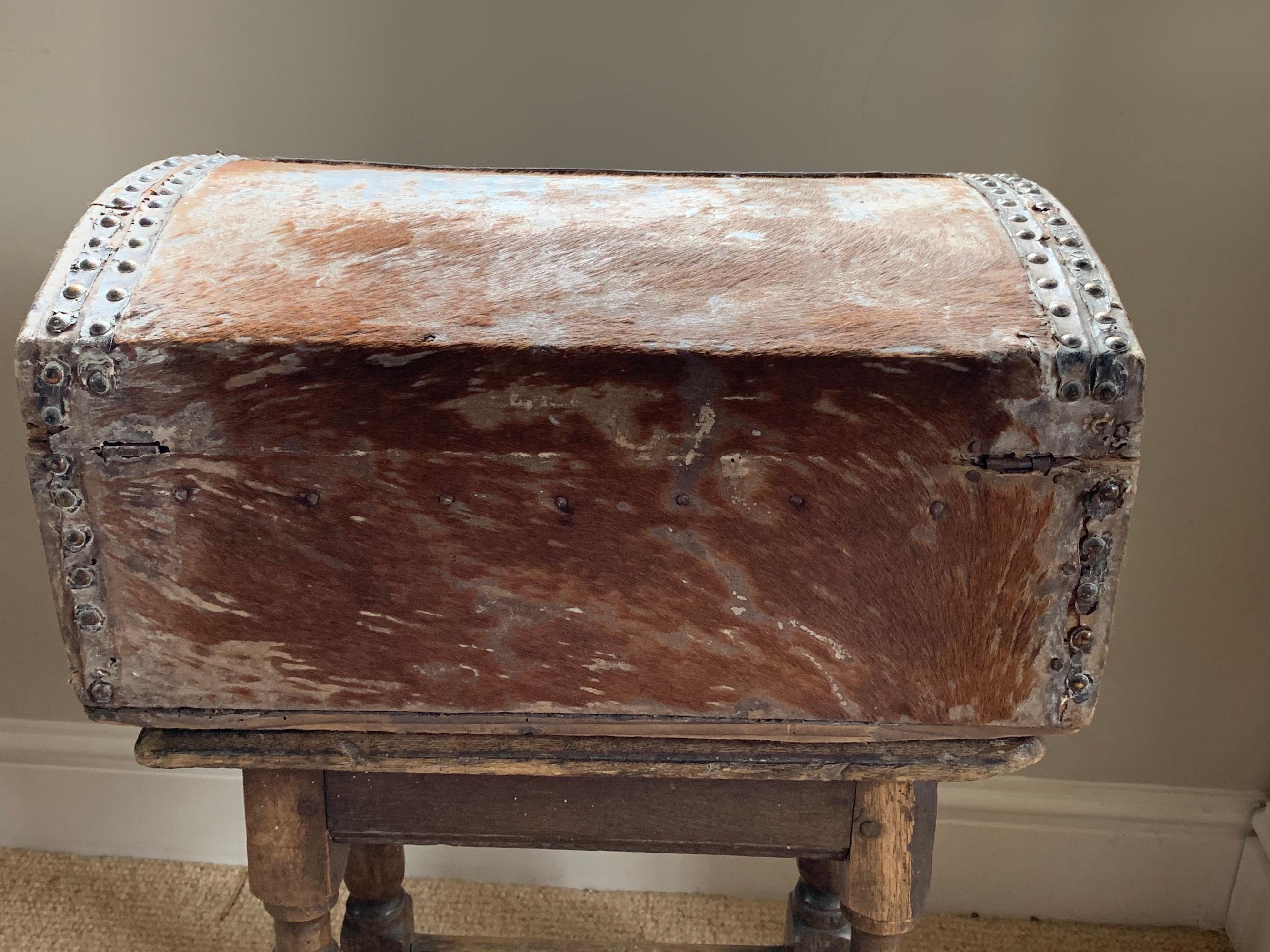 Document Box, 17th Century, English, Vernacular, Pony Skin, Domed 9