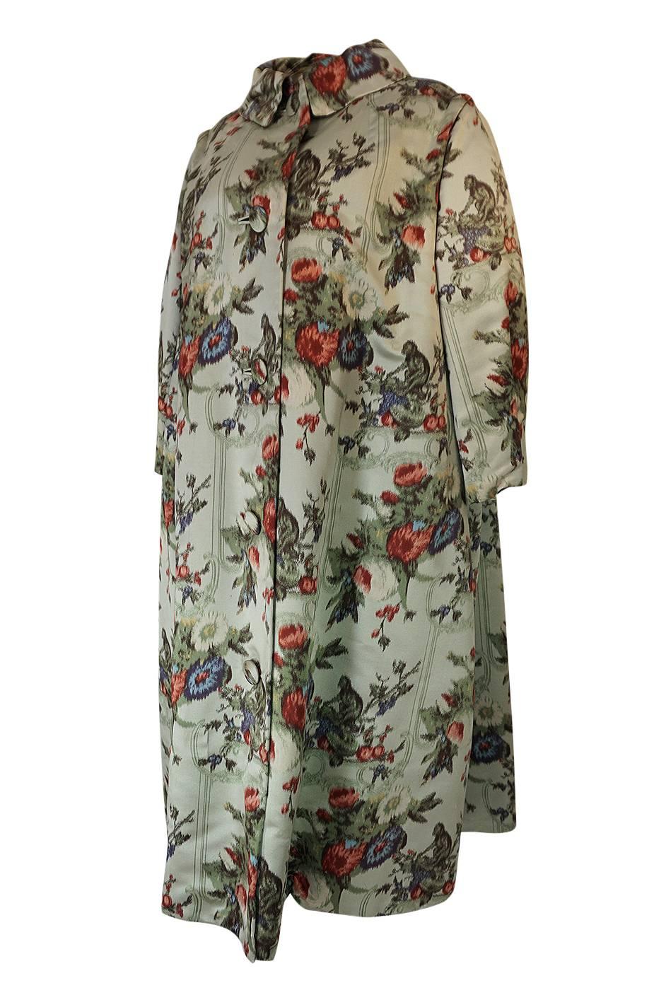 Gray Documented 1957 Christian Dior Haute Couture Silk Monkey Print Coat