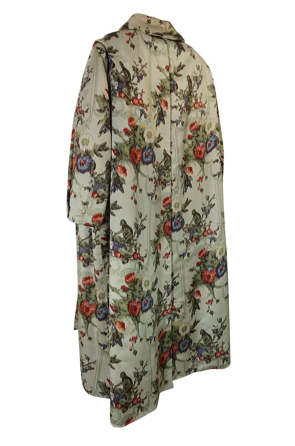 Documented 1957 Christian Dior Haute Couture Silk Monkey Print Coat In Good Condition In Rockwood, ON