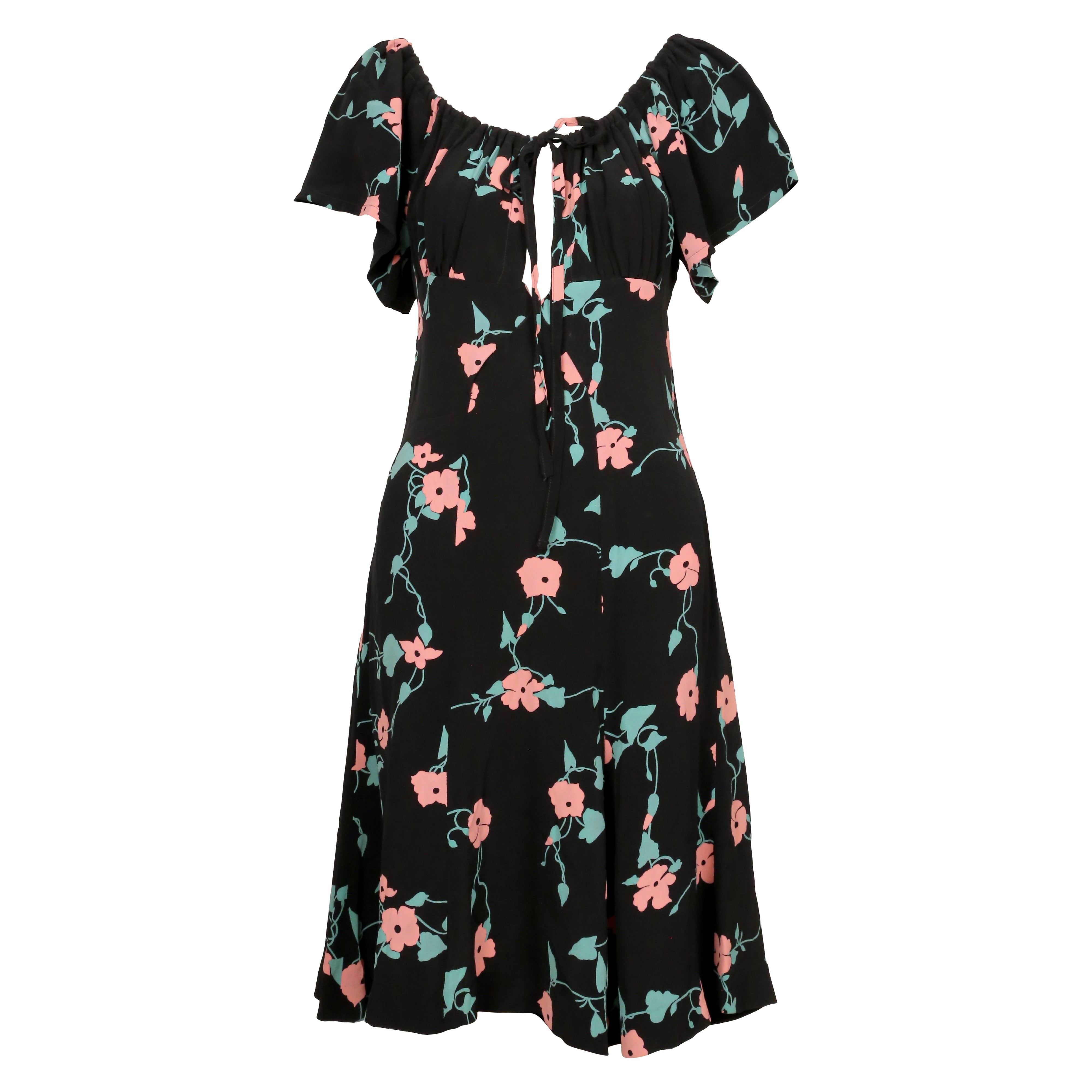 documented 1972 OSSIE CLARK / CELIA BIRTWELL 'BUSY LIZZIE' printed black dress