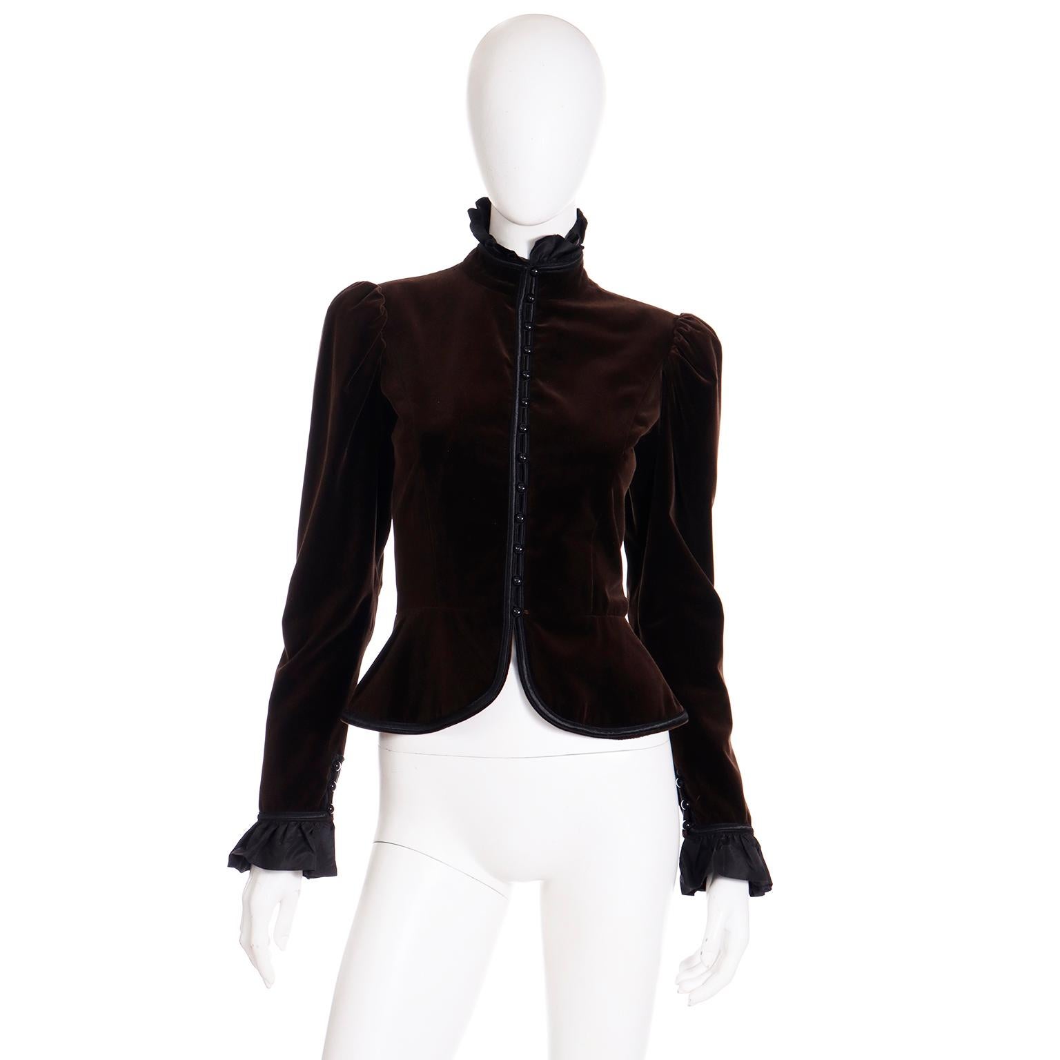 Documented 1976 Yves Saint Laurent Russian Brown Velvet Jacket In Excellent Condition In Portland, OR