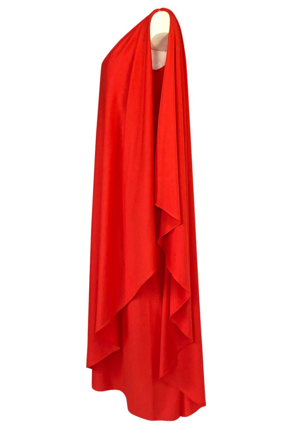 Documented 1978 Halston One Shoulder Red Draped Jersey Halston Dress 1