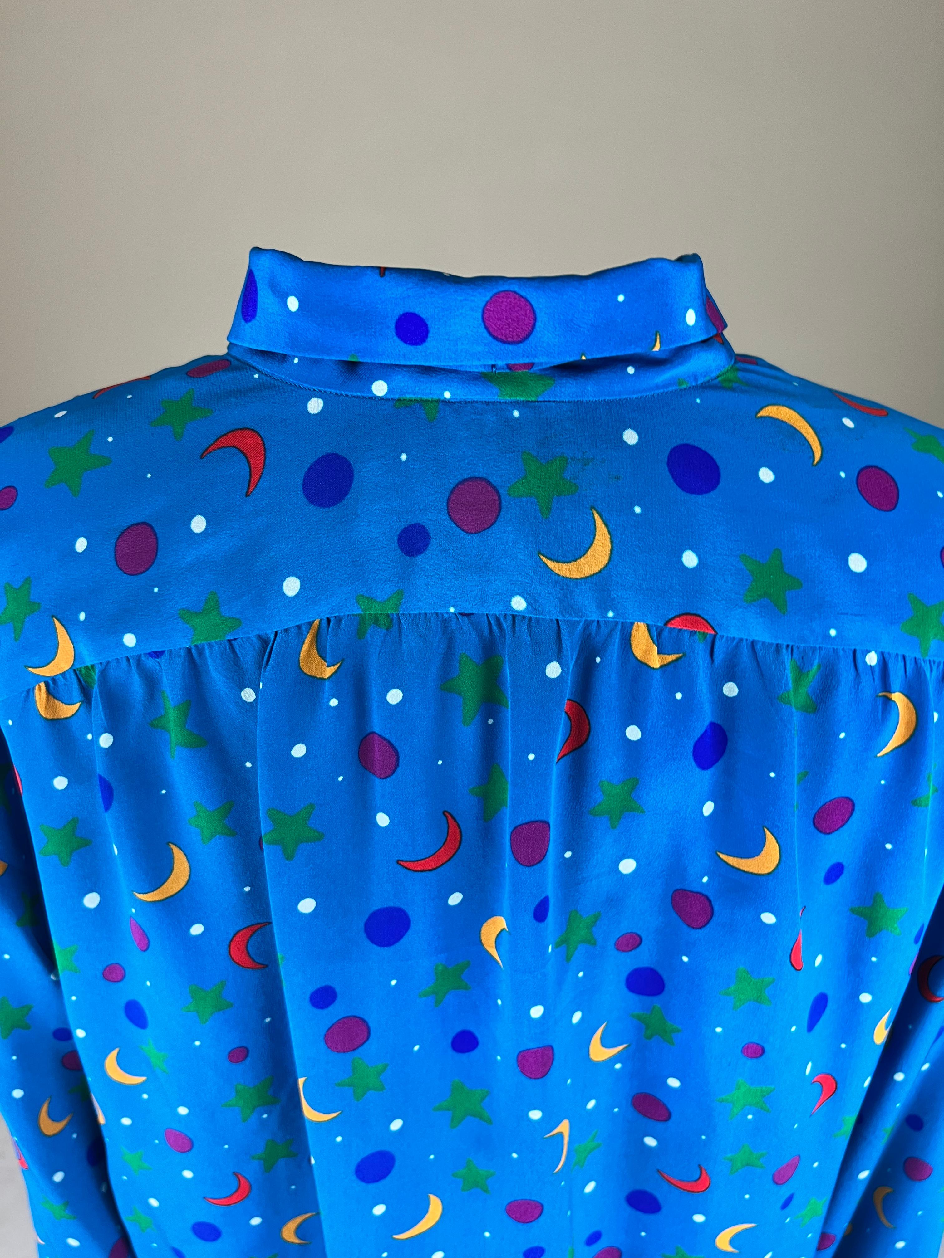 Documented 1979 Yves Saint Laurent Rive Gauche Moon & Stars Blouse 1