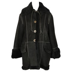 Documented 1980's ANNE MARIE BERETTA black shearling coat with oversized collar