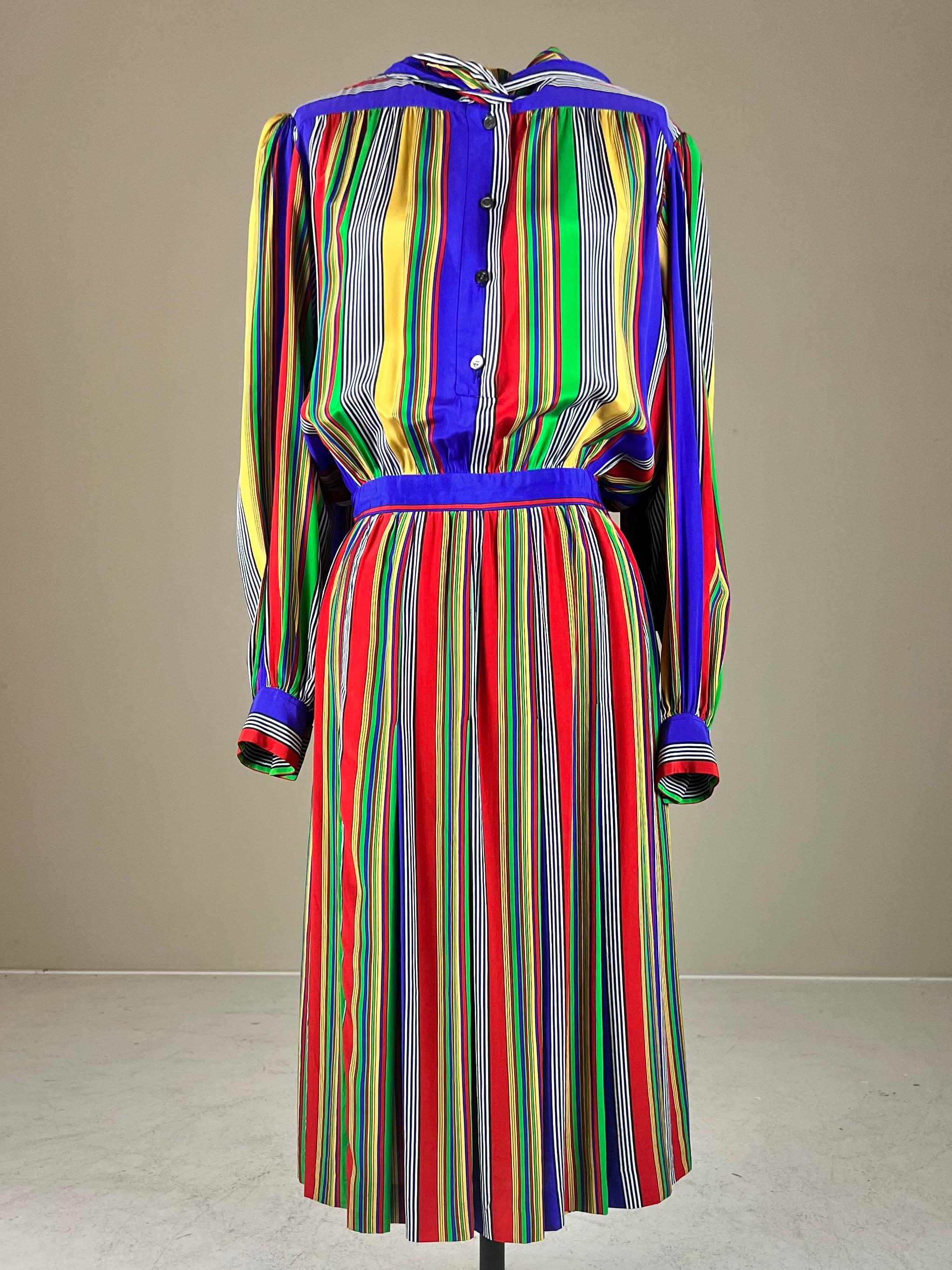 Documented 1982 Yves Saint Laurent multicolor striped dress For Sale 7