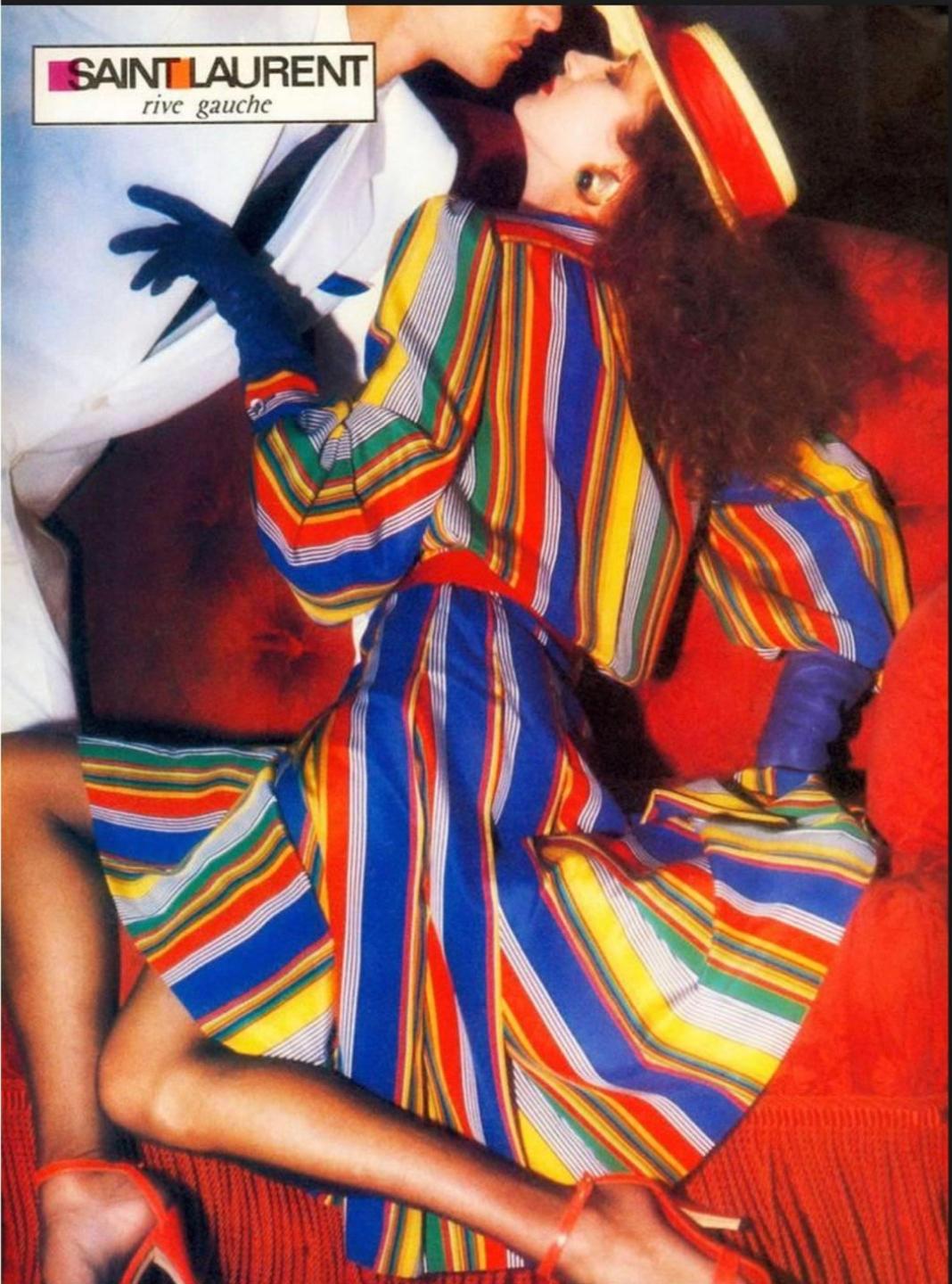 Dokumentiertes mehrfarbig gestreiftes Kleid von Yves Saint Laurent, 1982 im Angebot 12