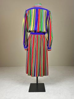 Documented 1982 Yves Saint Laurent multicolor striped dress