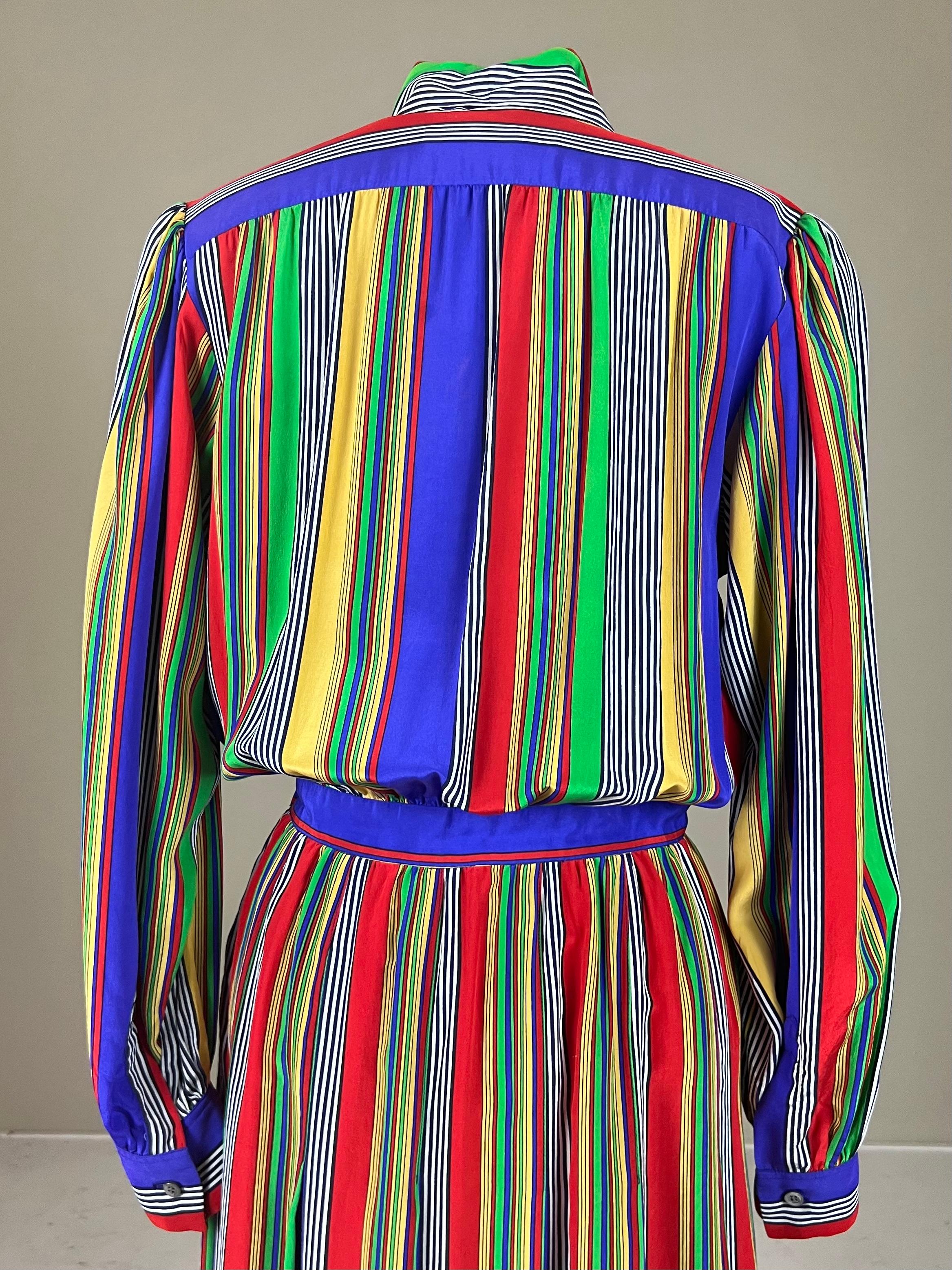Documented 1982 Yves Saint Laurent multicolor striped dress In Good Condition For Sale In CULEMBORG, GE