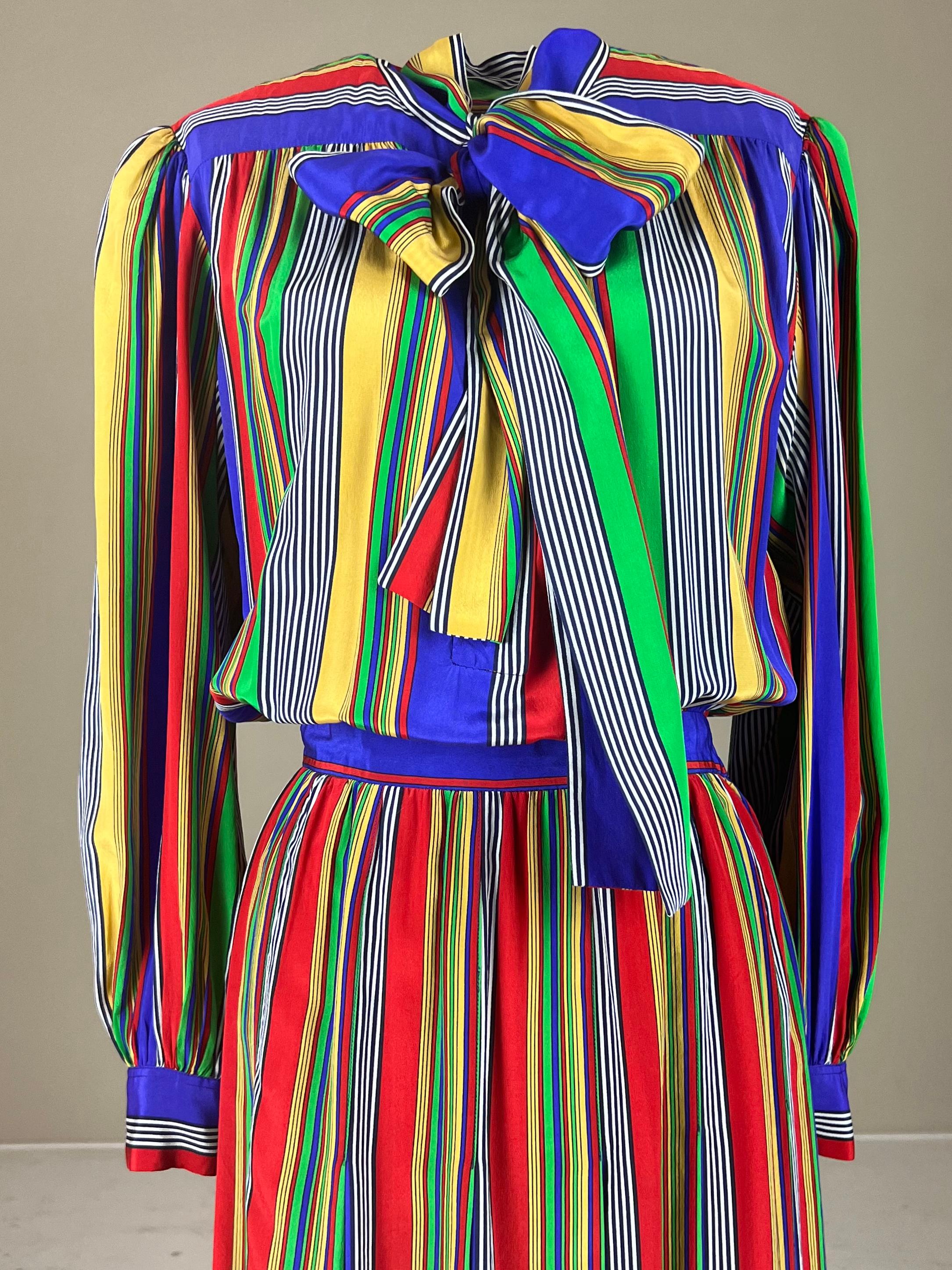 Women's Documented 1982 Yves Saint Laurent multicolor striped dress For Sale