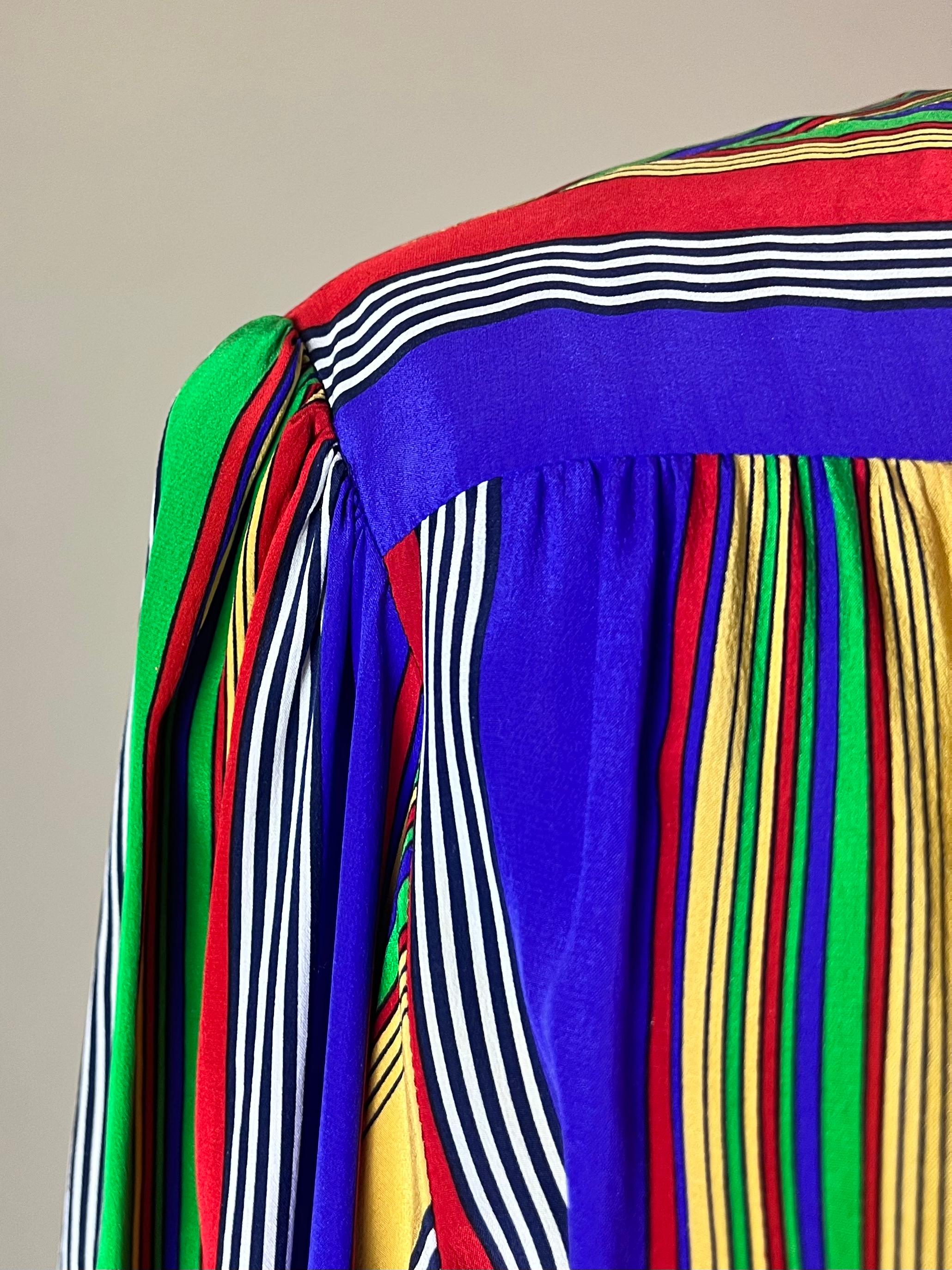 Documented 1982 Yves Saint Laurent multicolor striped dress For Sale 1