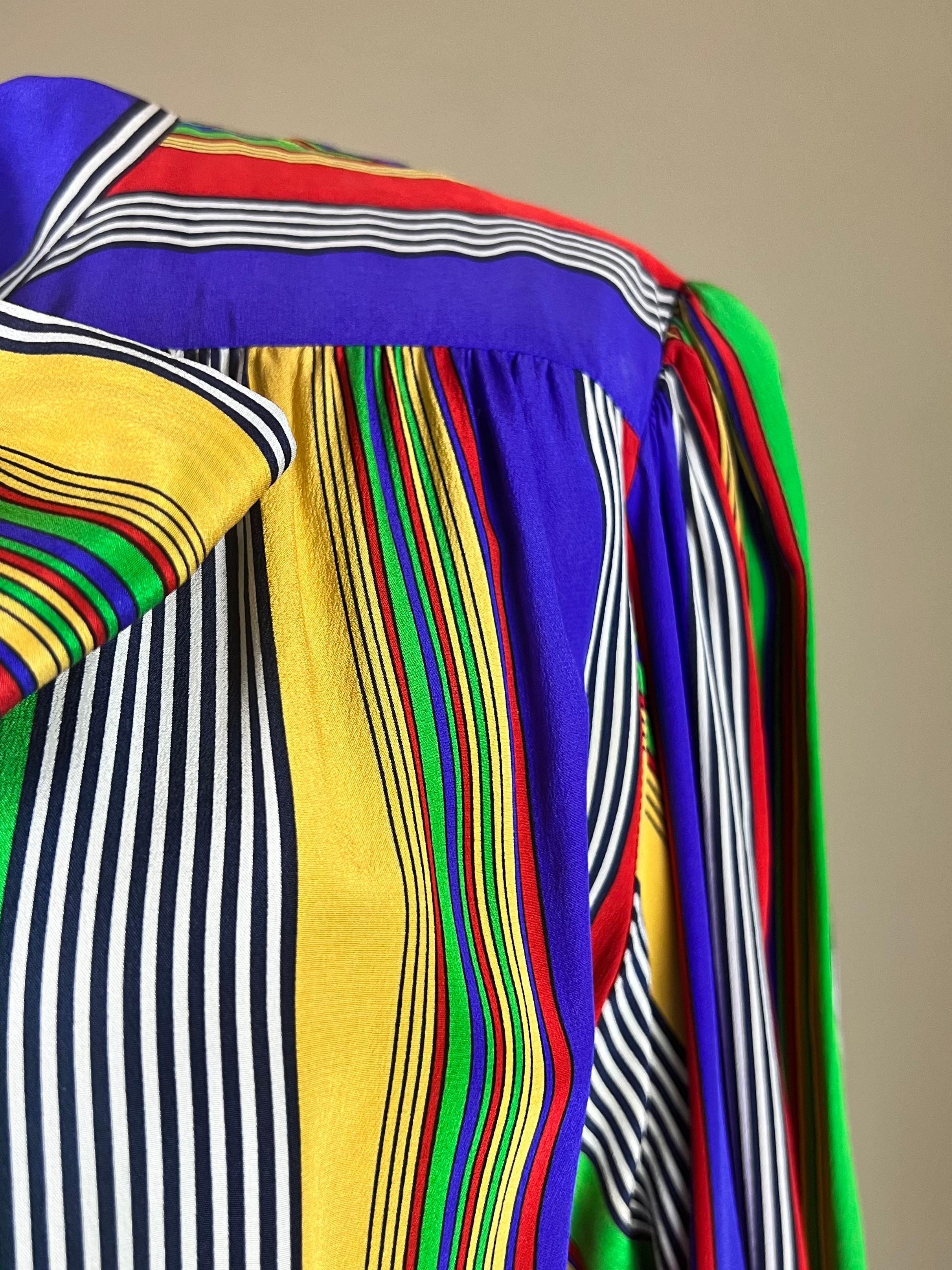 Documented 1982 Yves Saint Laurent multicolor striped dress For Sale 2