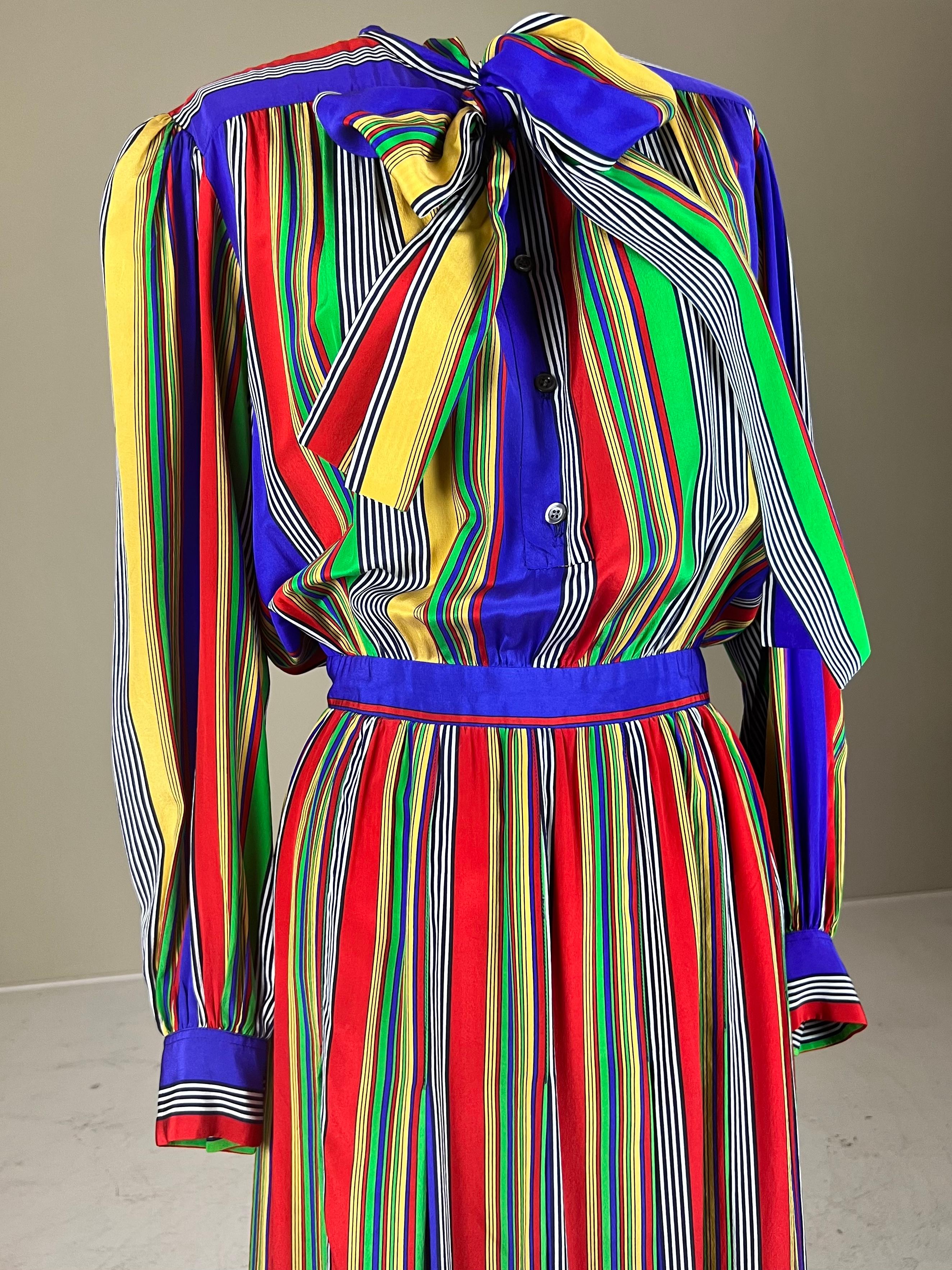 Documented 1982 Yves Saint Laurent multicolor striped dress For Sale 3