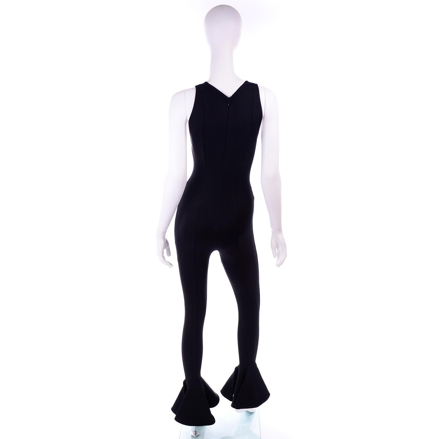 Women's Documented 1993 Gianni Versace Couture Vintage Black Runway Ruffled Hem Jumpsuit For Sale
