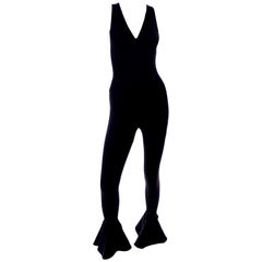 Documented 1993 Gianni Versace Couture Vintage Black Runway Ruffled Hem Jumpsuit