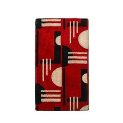 Documented Art Deco Machine Age Black, White, & Red Cubist Tapestry Detailing