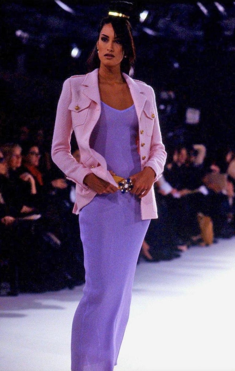 Documented Chanel By Karl Lagerfeld Runway Metallic Ribbed-Knit Maxi Dress,  FW96 For Sale at 1stDibs