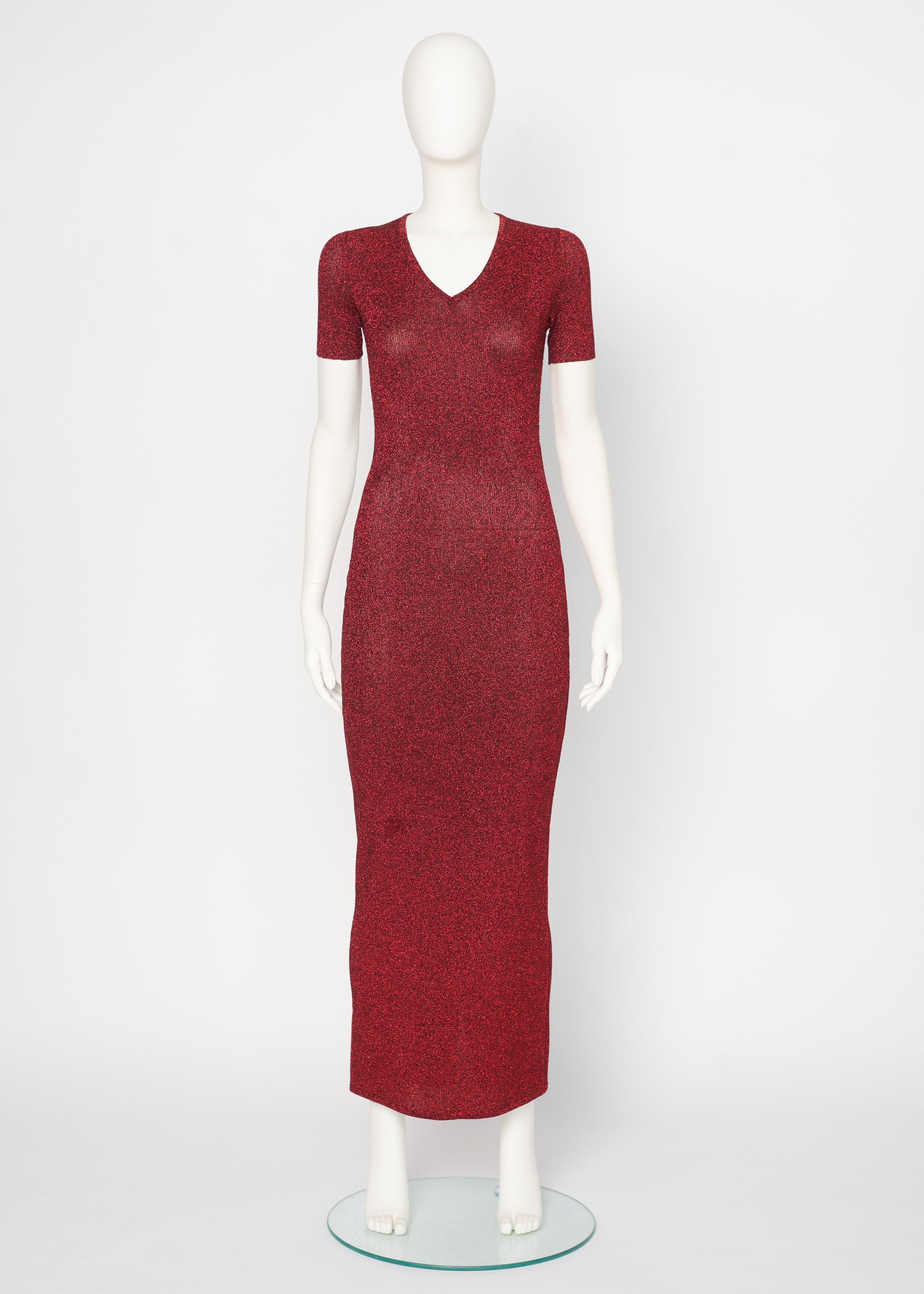 Dokumentiert Chanel by Karl Lagerfeld Laufsteg Metallisches Maxikleid aus Rippstrick, FW96 (Braun) im Angebot