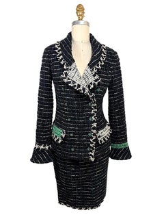 Documented Chanel Fall 2009 Runway Look 22 Black Bouclé Tweed Jacket & Skirt Set