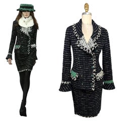 Documented Chanel Fall 2009 Runway Look 22 Black Bouclé Tweed Jacket & Skirt Set